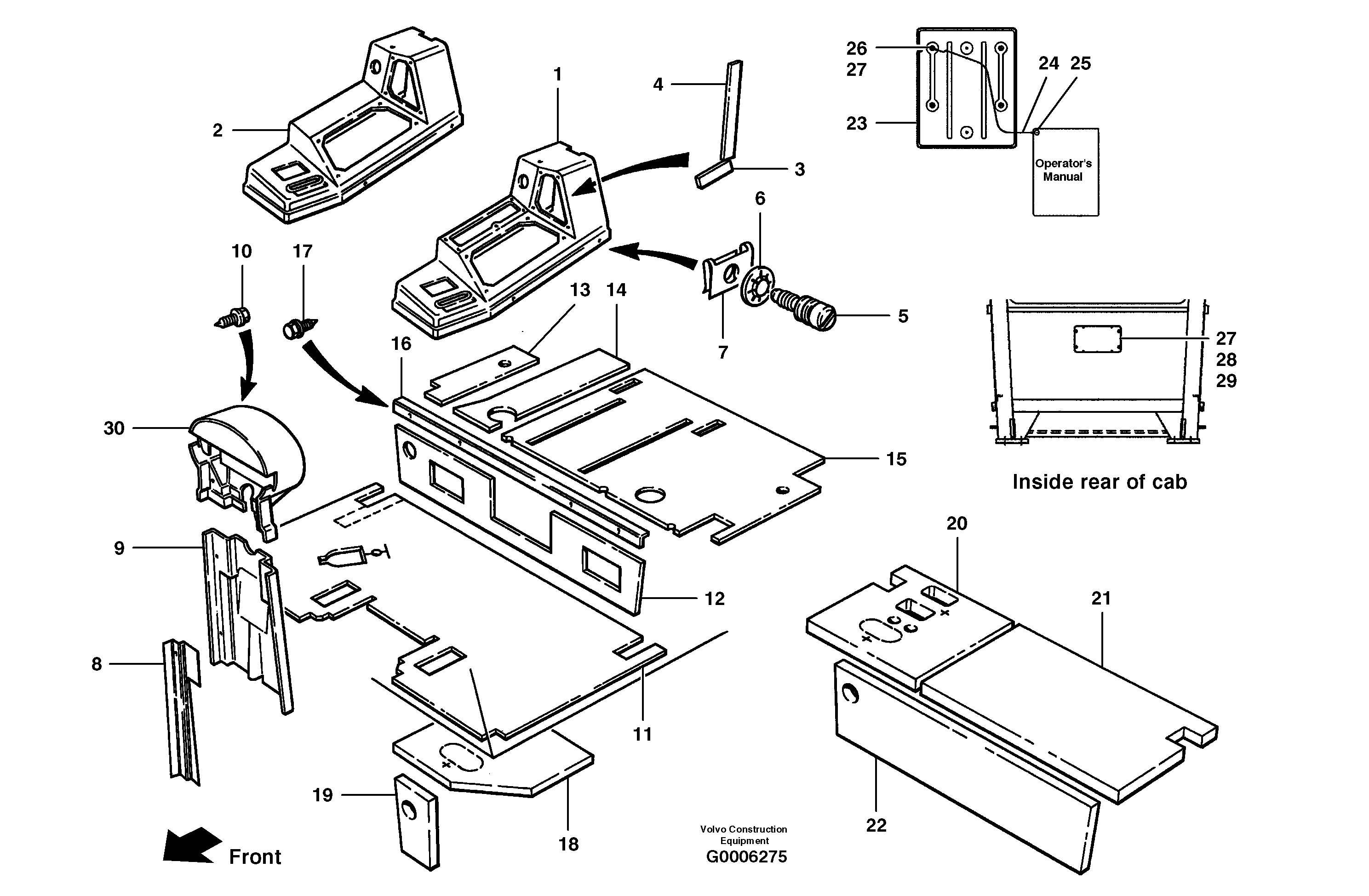 Sound suppression and trim - lower cab  S/N 35000 - 35049, 35052 - 35060 — volvo parts diagram