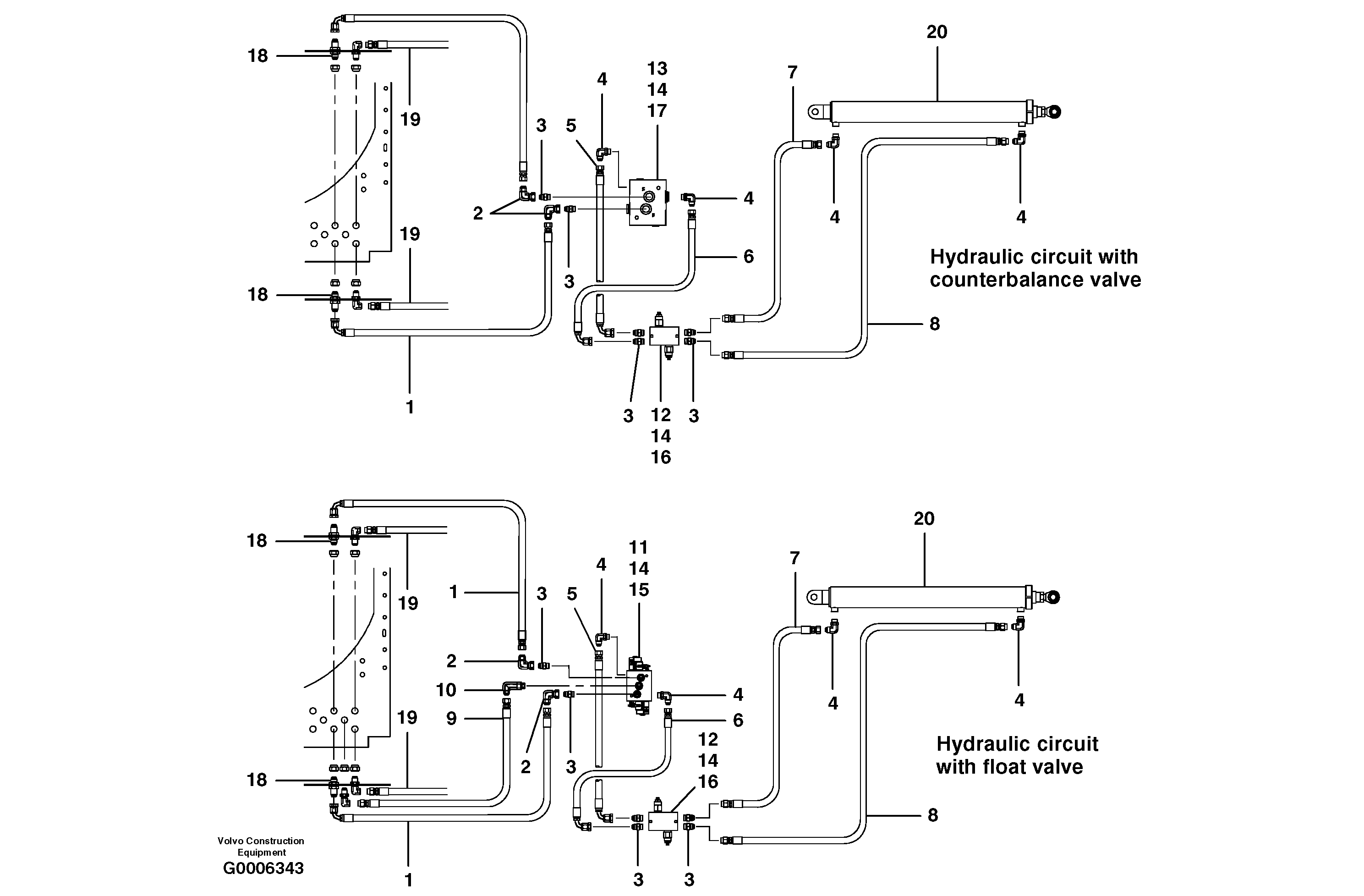 Wing lift hydraulic circuit — volvo parts diagram