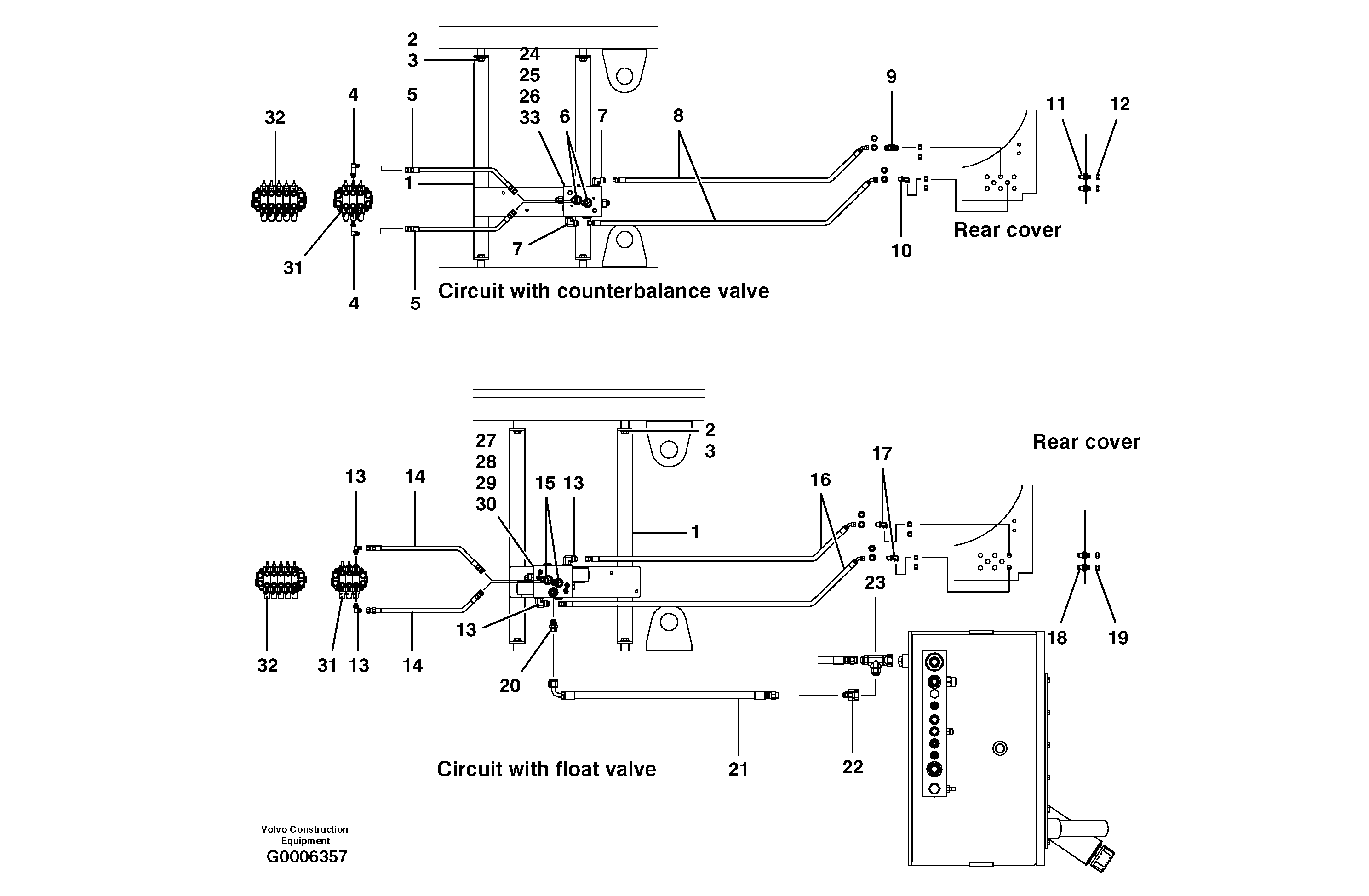 Rear auxiliary hydraulic circuits — volvo parts diagram