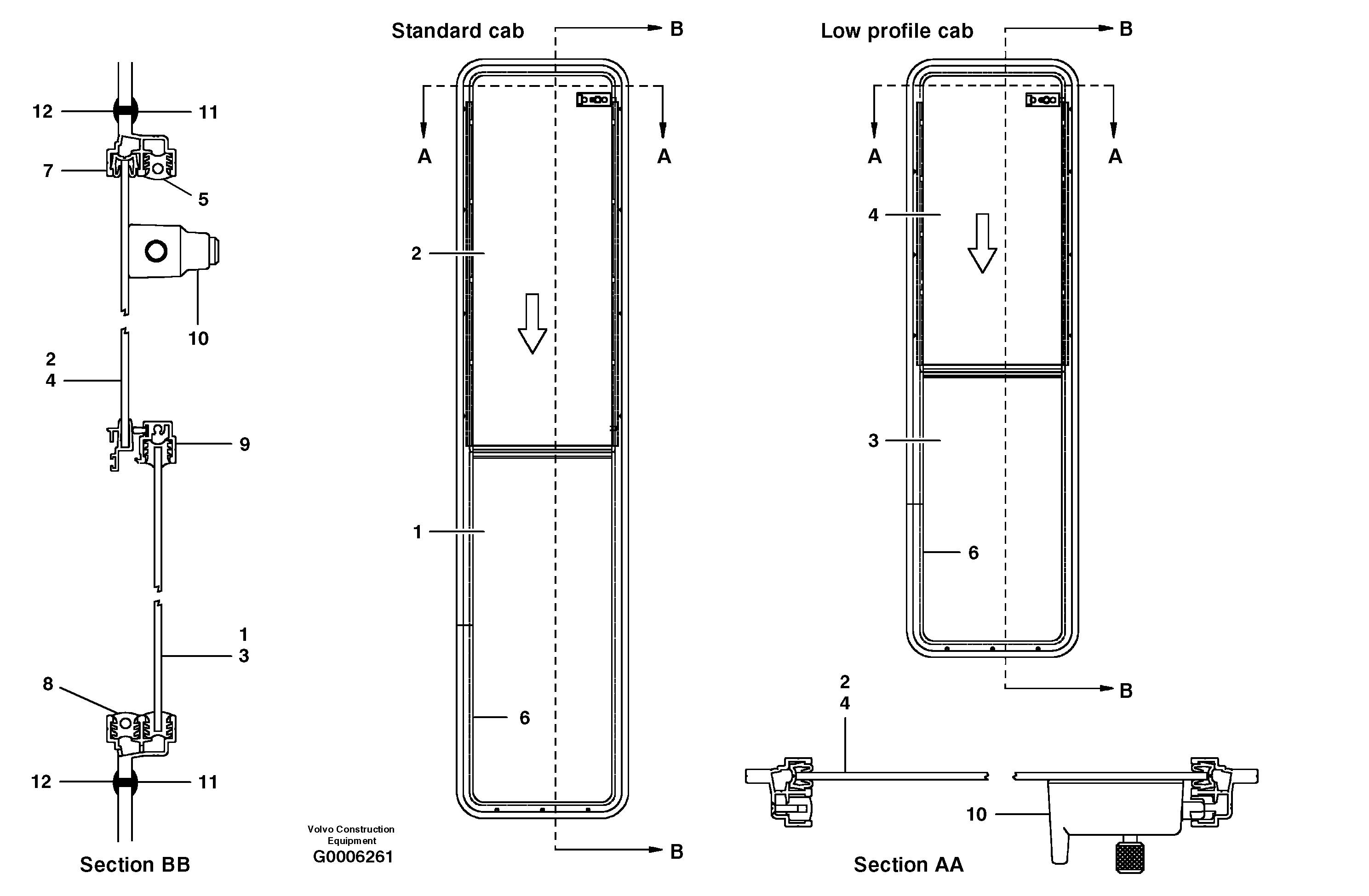 Side slider window  S/N 35000 - 35049, 35052 - 35060 — volvo parts diagram
