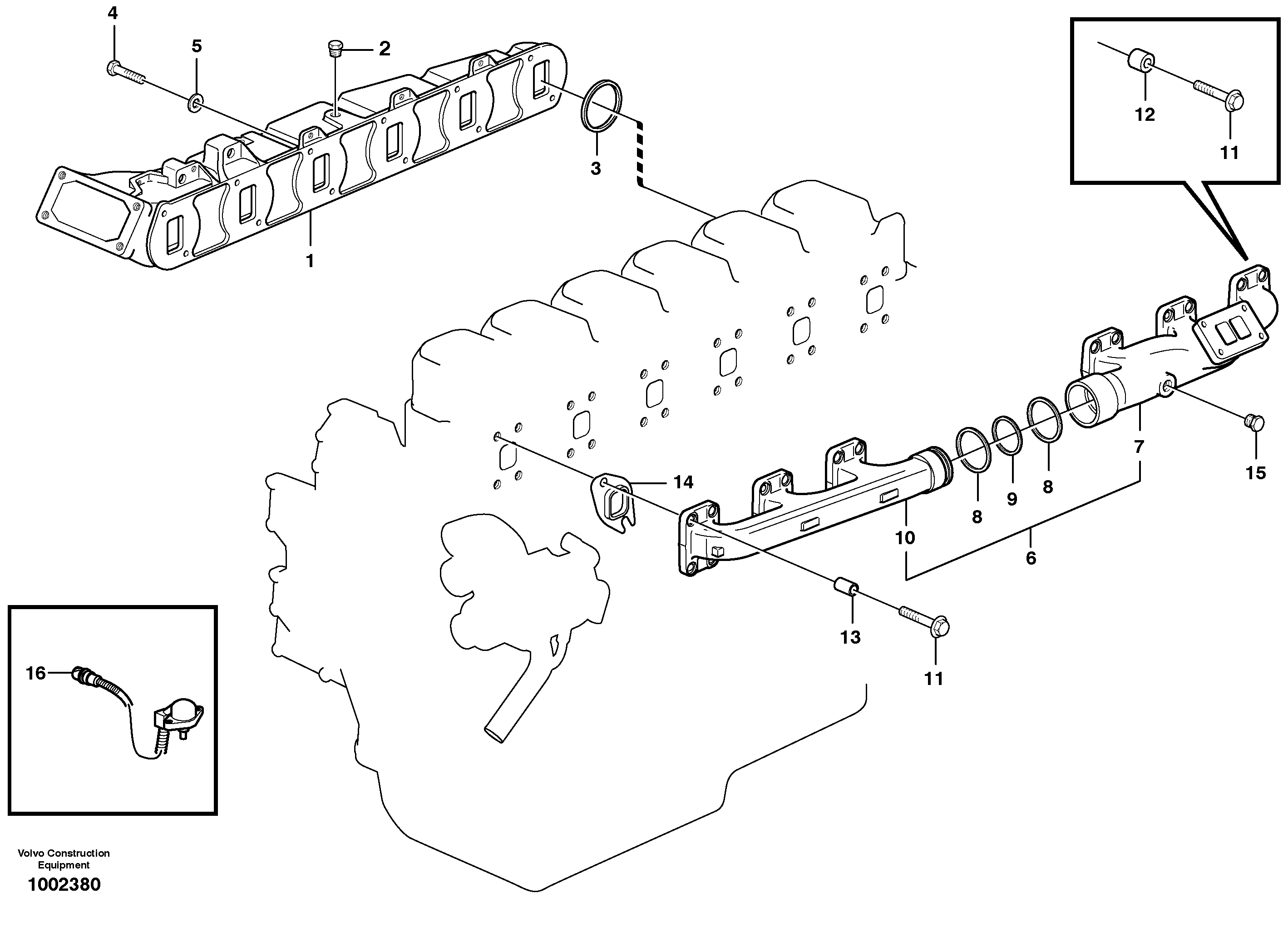 Inlet manifold and exhaust manifold  G740B, G746B, G780B — volvo parts diagram