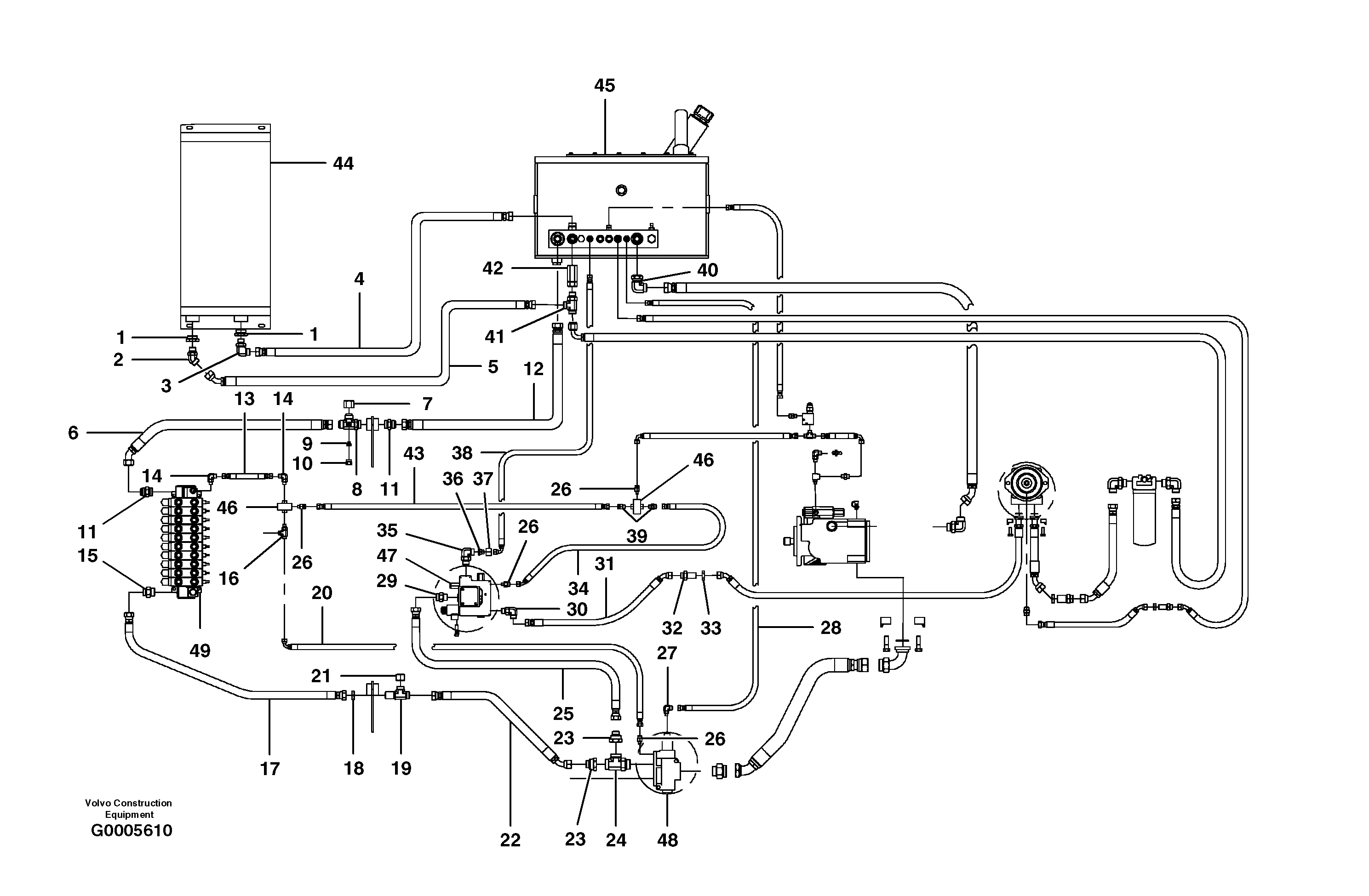 Main Hydraulic circuit - front  MODEL G710B - G730B - S/N 35000 - 36077 — volvo parts diagram