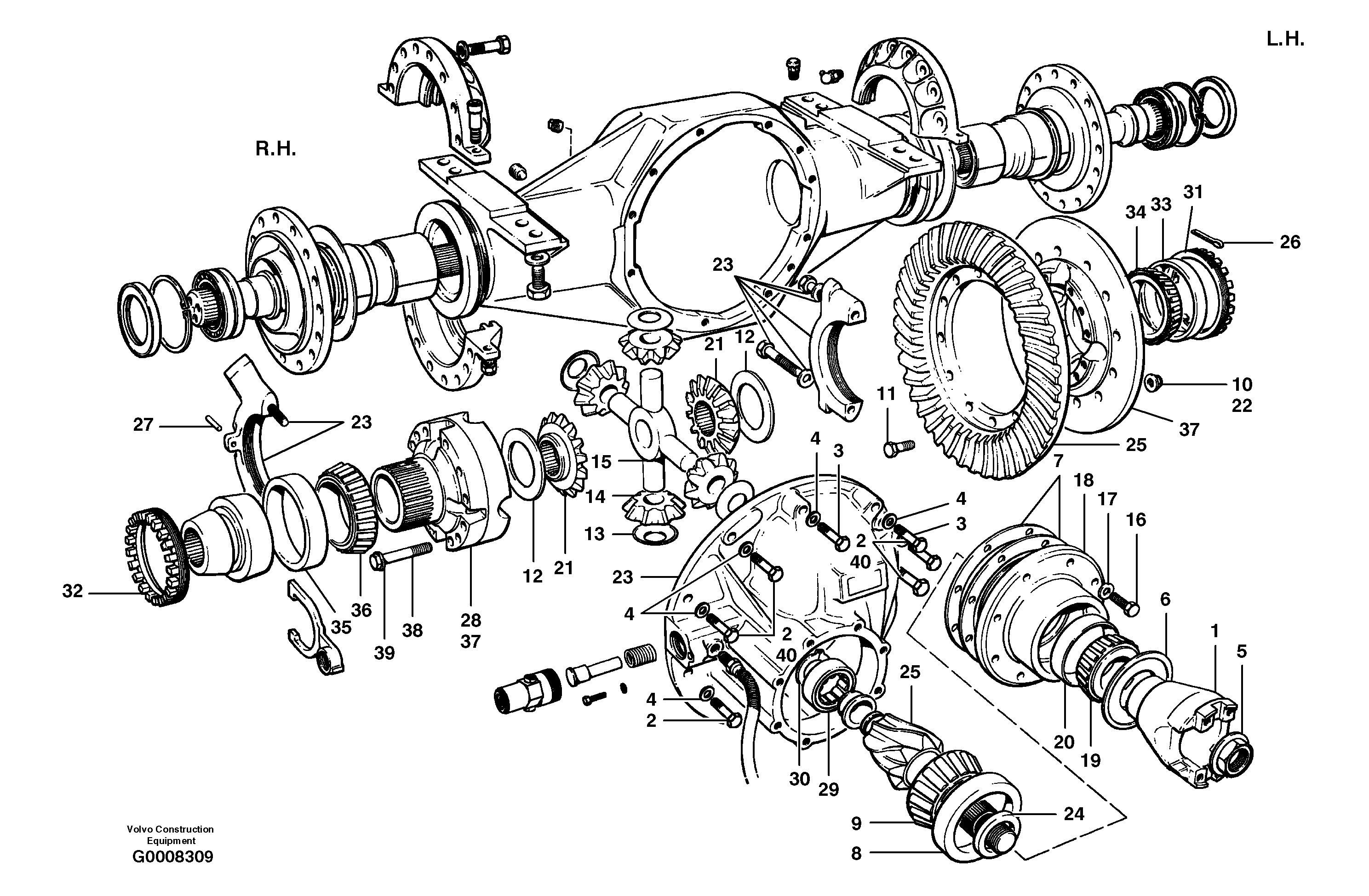 Final drive - differential carrier assembly  MODEL G710B - G726B - S/N 35000 - 35623 — volvo parts diagram