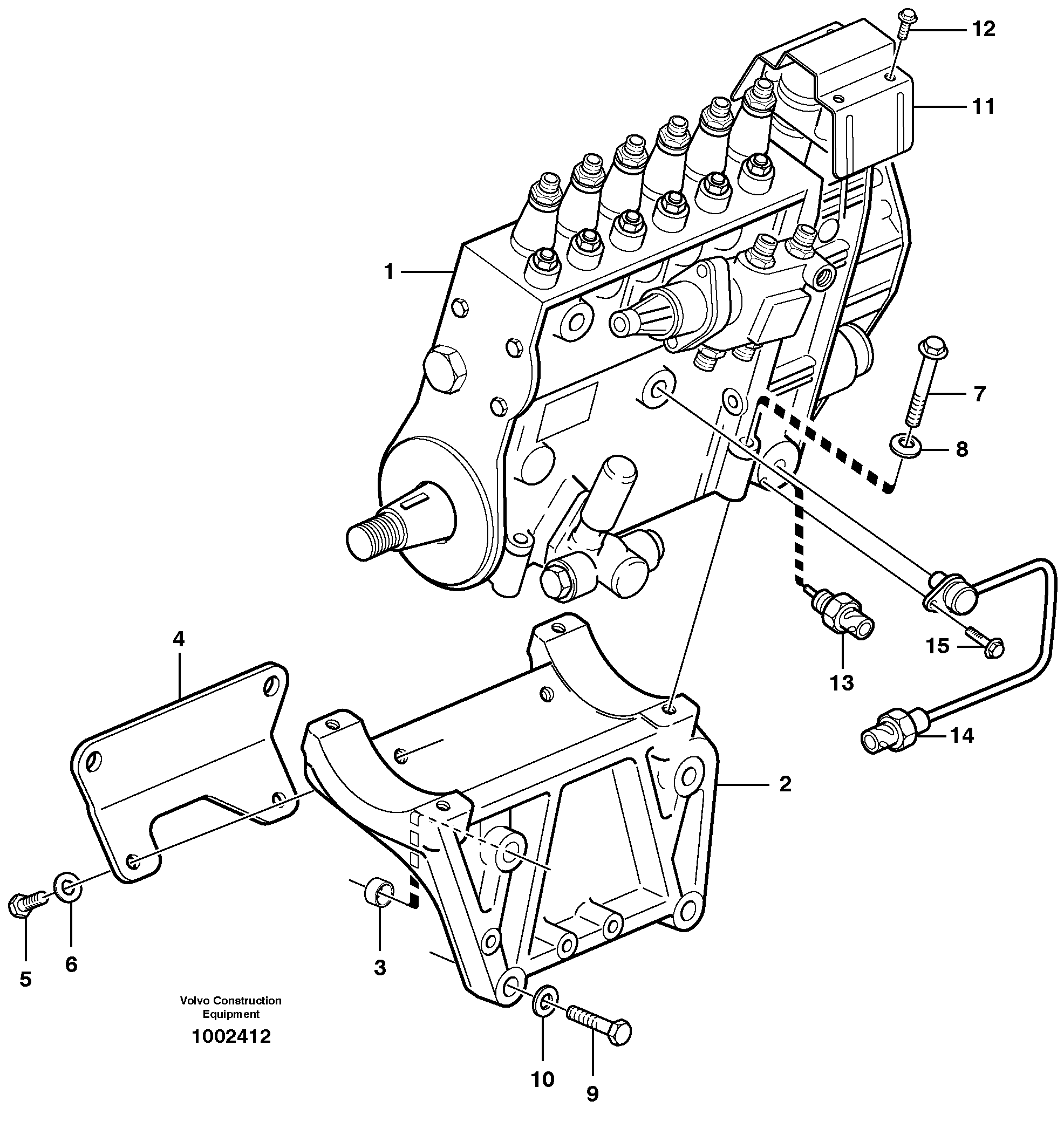 Fuel injection pump with fitting parts  G740B, G746B, G780B — volvo parts diagram