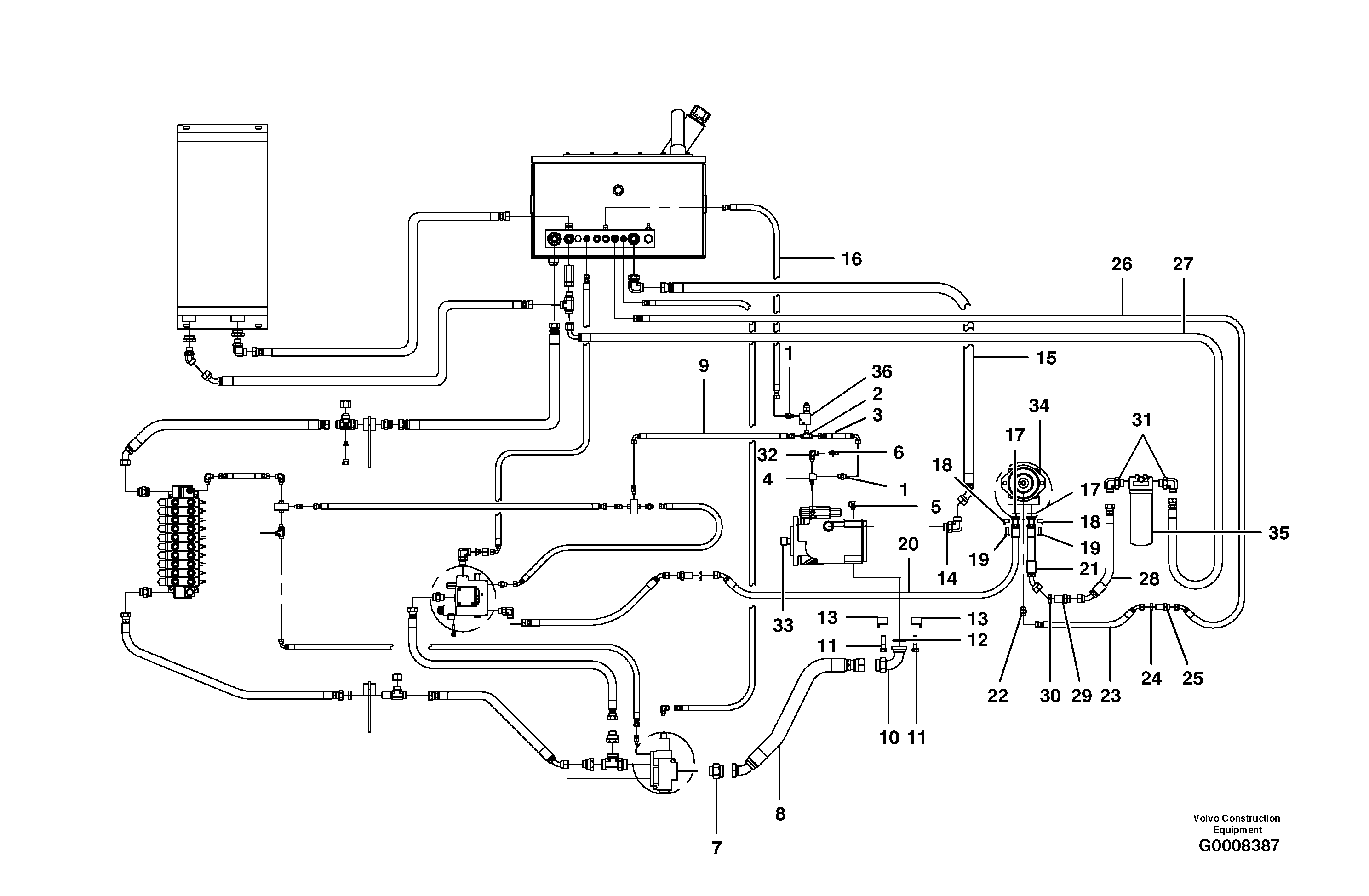 Main Hydraulic circuit - rear  MODEL G710B - G730B - S/N 35000 - 36077 — volvo parts diagram