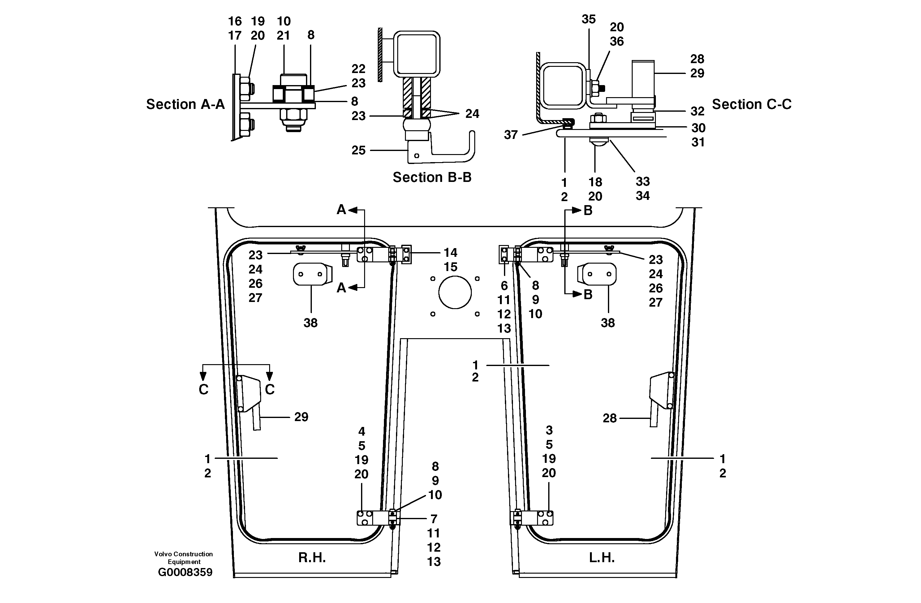 Lower front vent window — volvo parts diagram