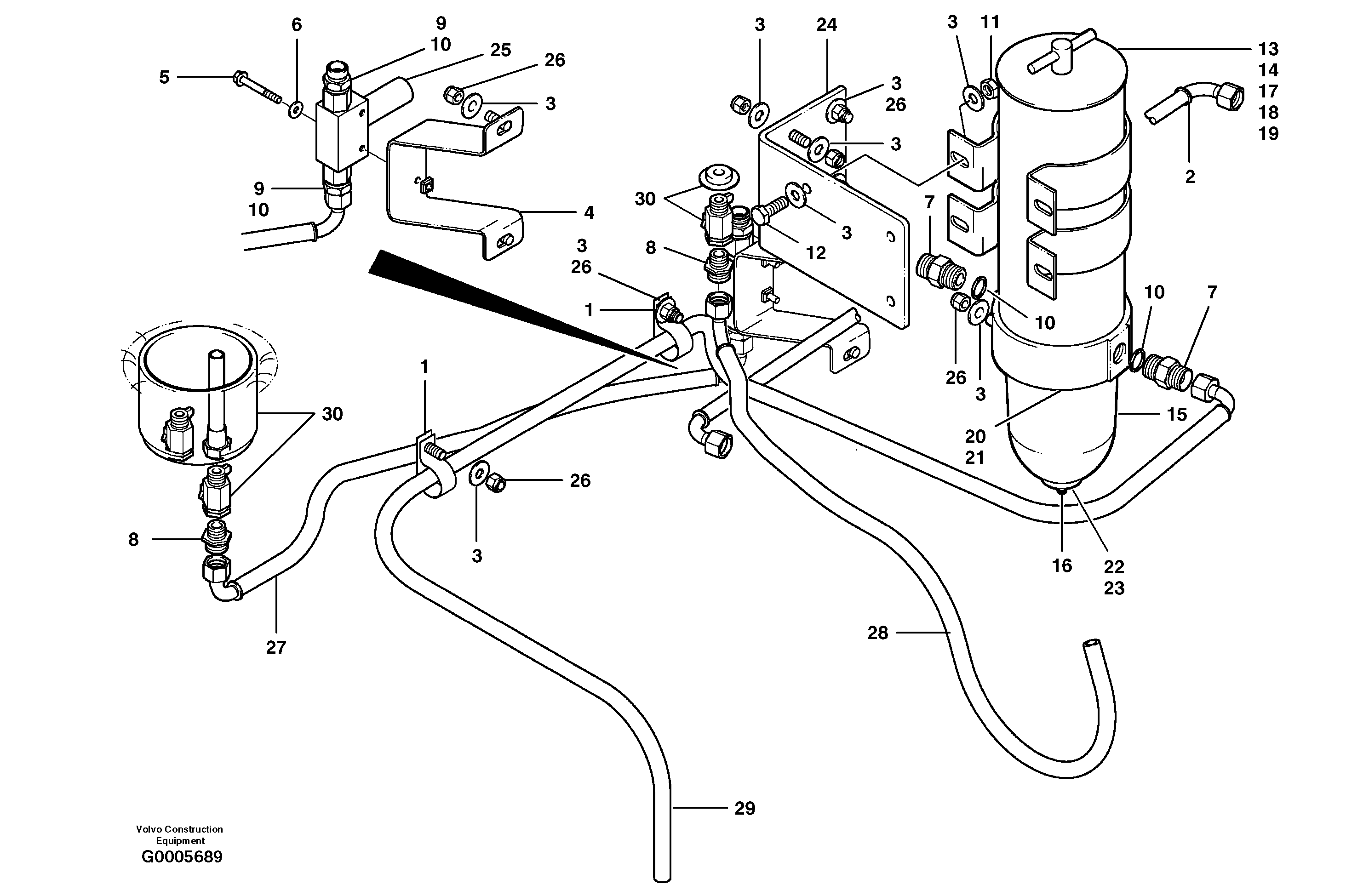 Fuel circuit - fuel filter  MODEL G740B - G780B S/N 35000 - 35713 — volvo parts diagram