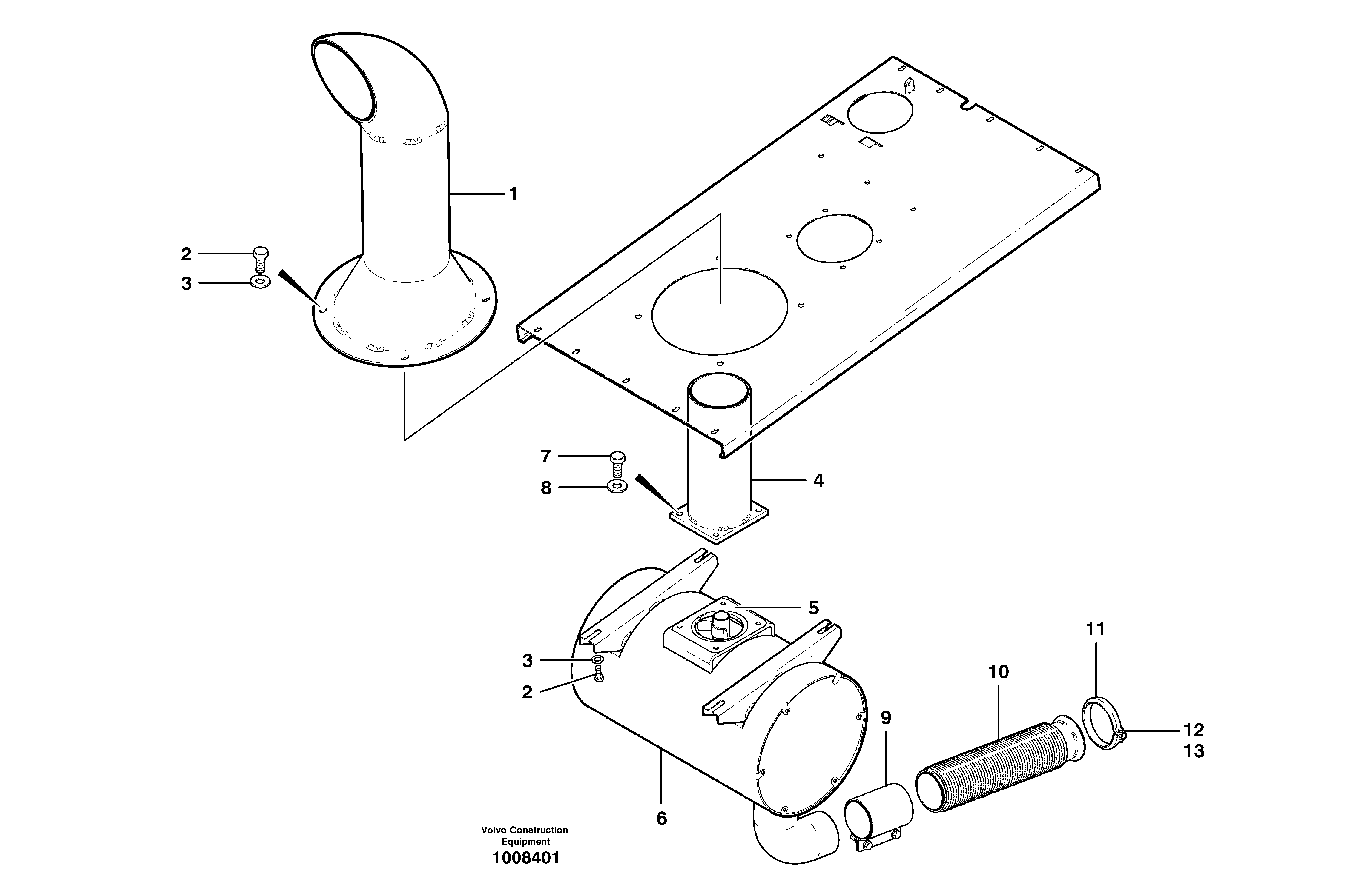 Muffler and exhaust stack  MODEL G740B - G780B — volvo parts diagram