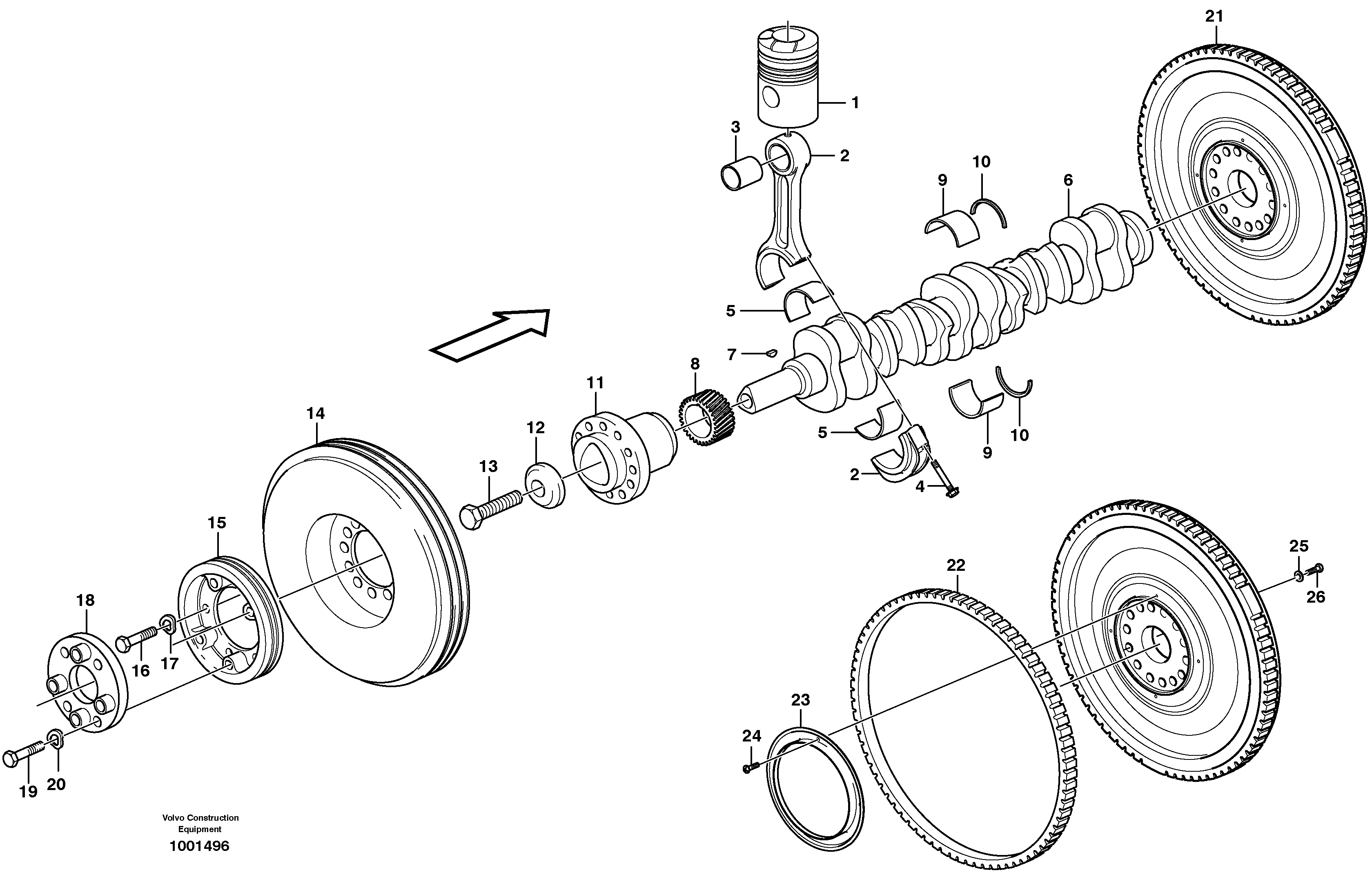 Crankshaft and related parts  G740B, G746B, G780B — volvo parts diagram