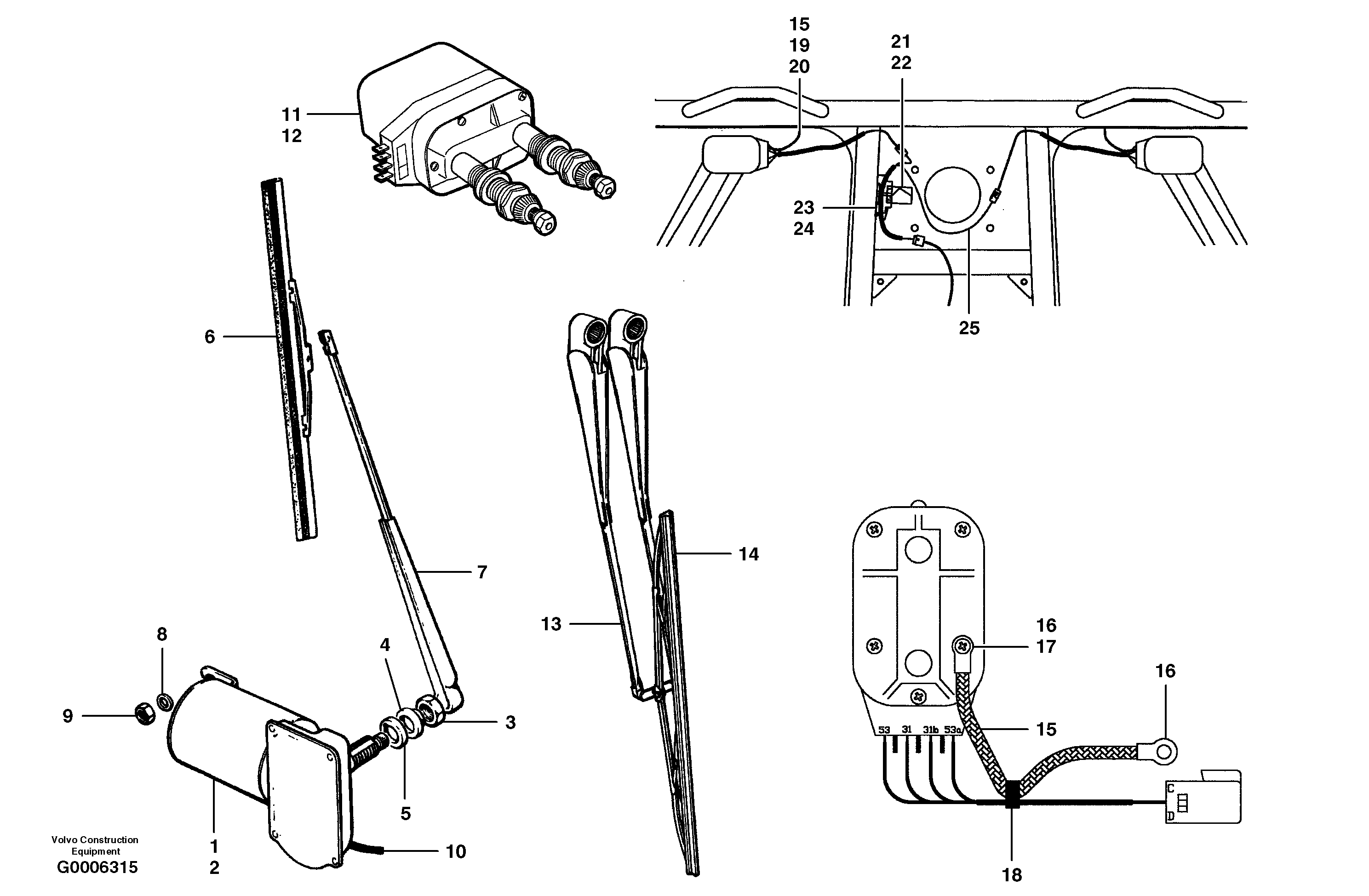 Lower front window wipers — volvo parts diagram