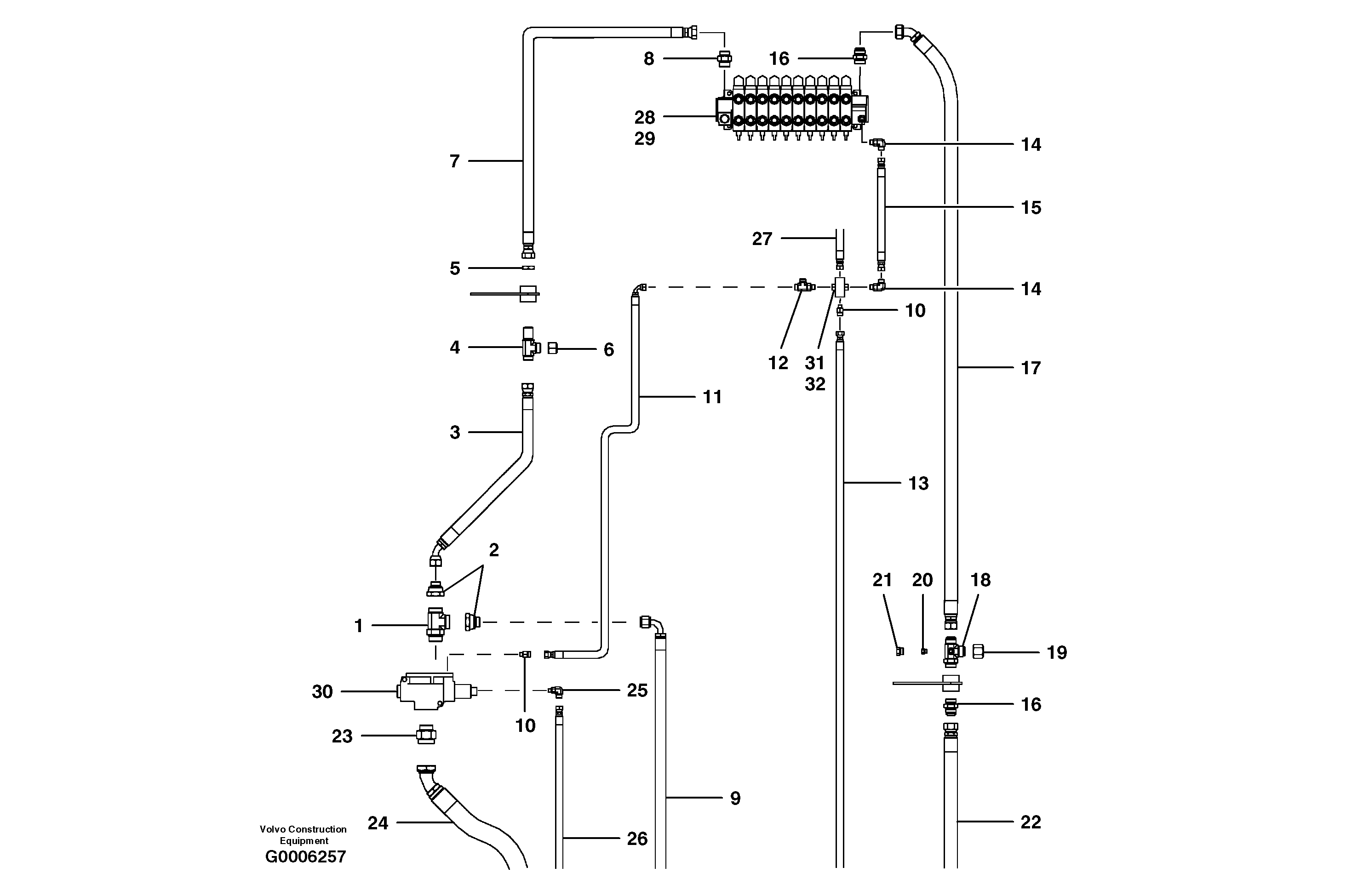 Main hydraulic ciruit - AWD - front  MODEL G726B, G746B - S/N 35000 - 36077 — volvo parts diagram