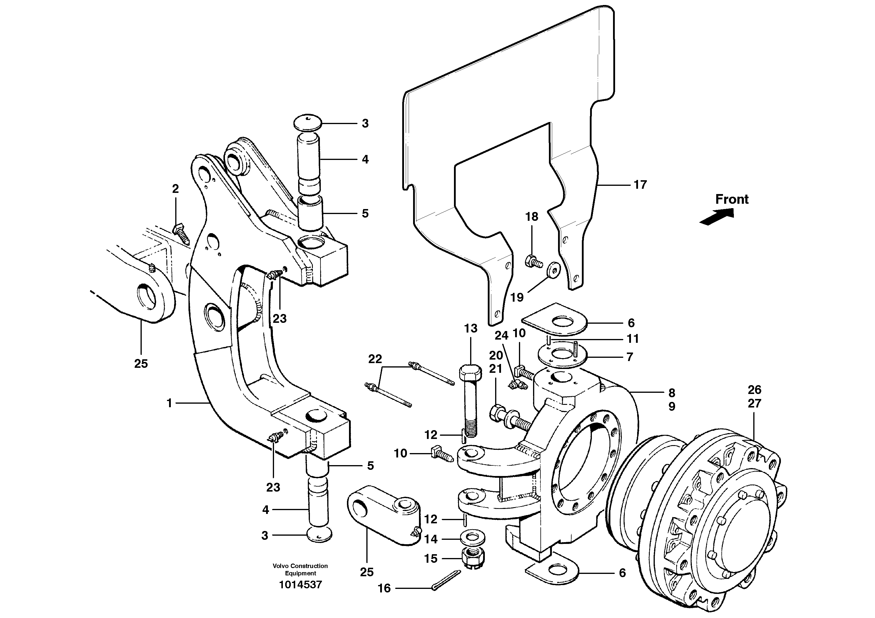 Front axle hub and knuckle - AWD — volvo parts diagram