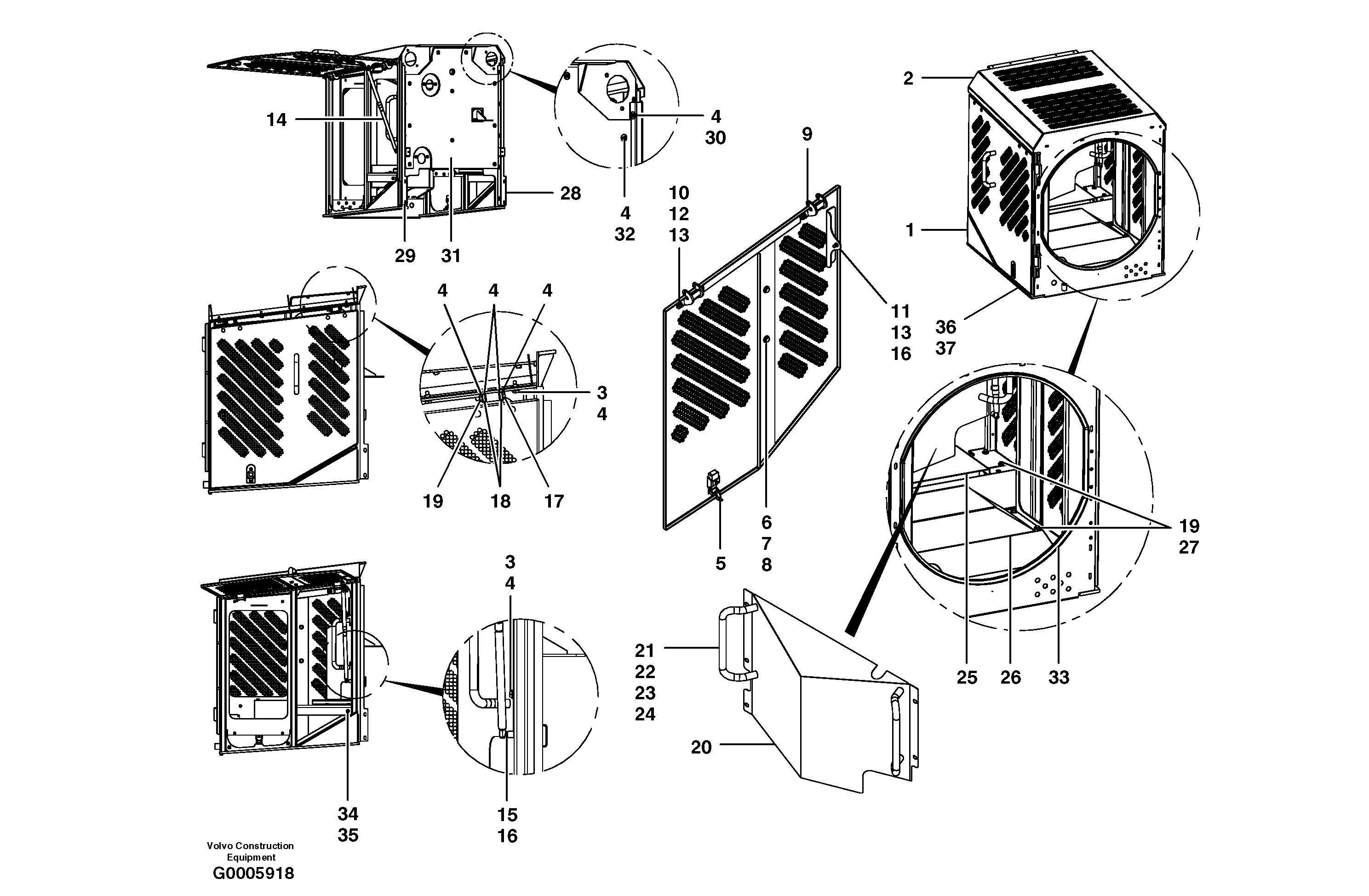 Radiator housing  MODEL G710B - G730B S/N 35000 - 35049, 35052 - 35060 — volvo parts diagram