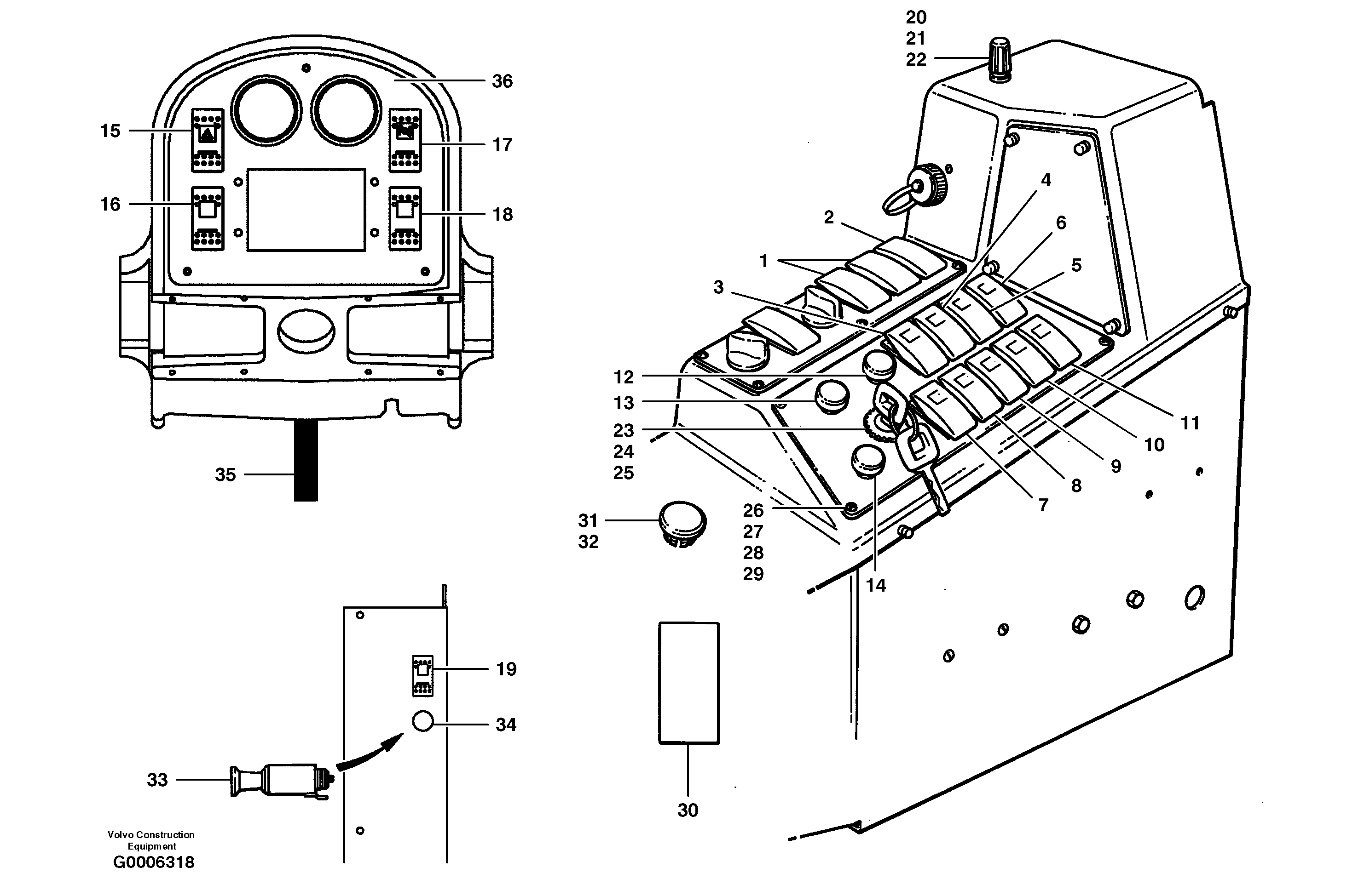 Switches  S/N 35000 - 35049, 35052 - 35060 — volvo parts diagram
