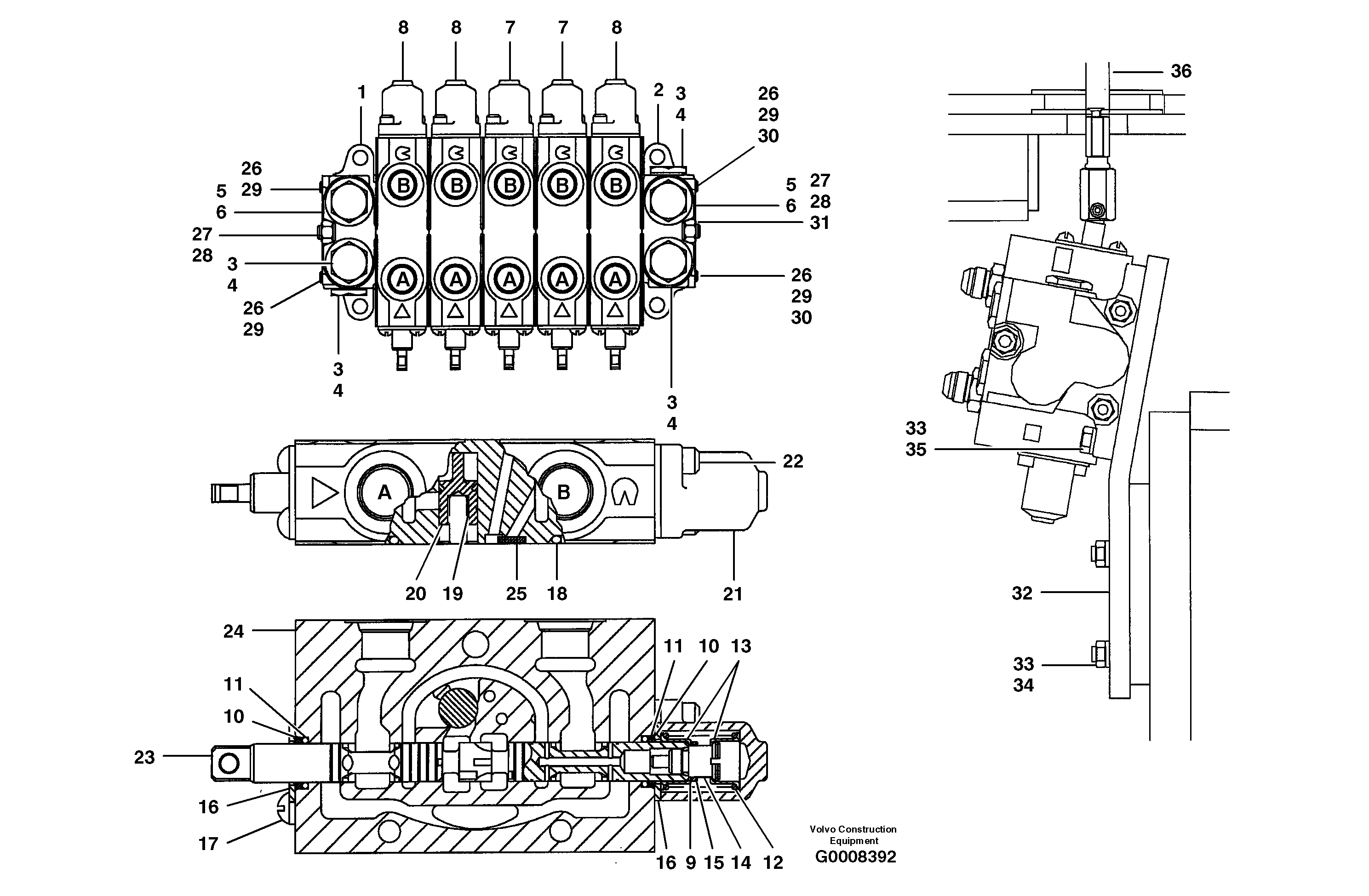 Auxiliary manifold valve - 5 bank — volvo parts diagram