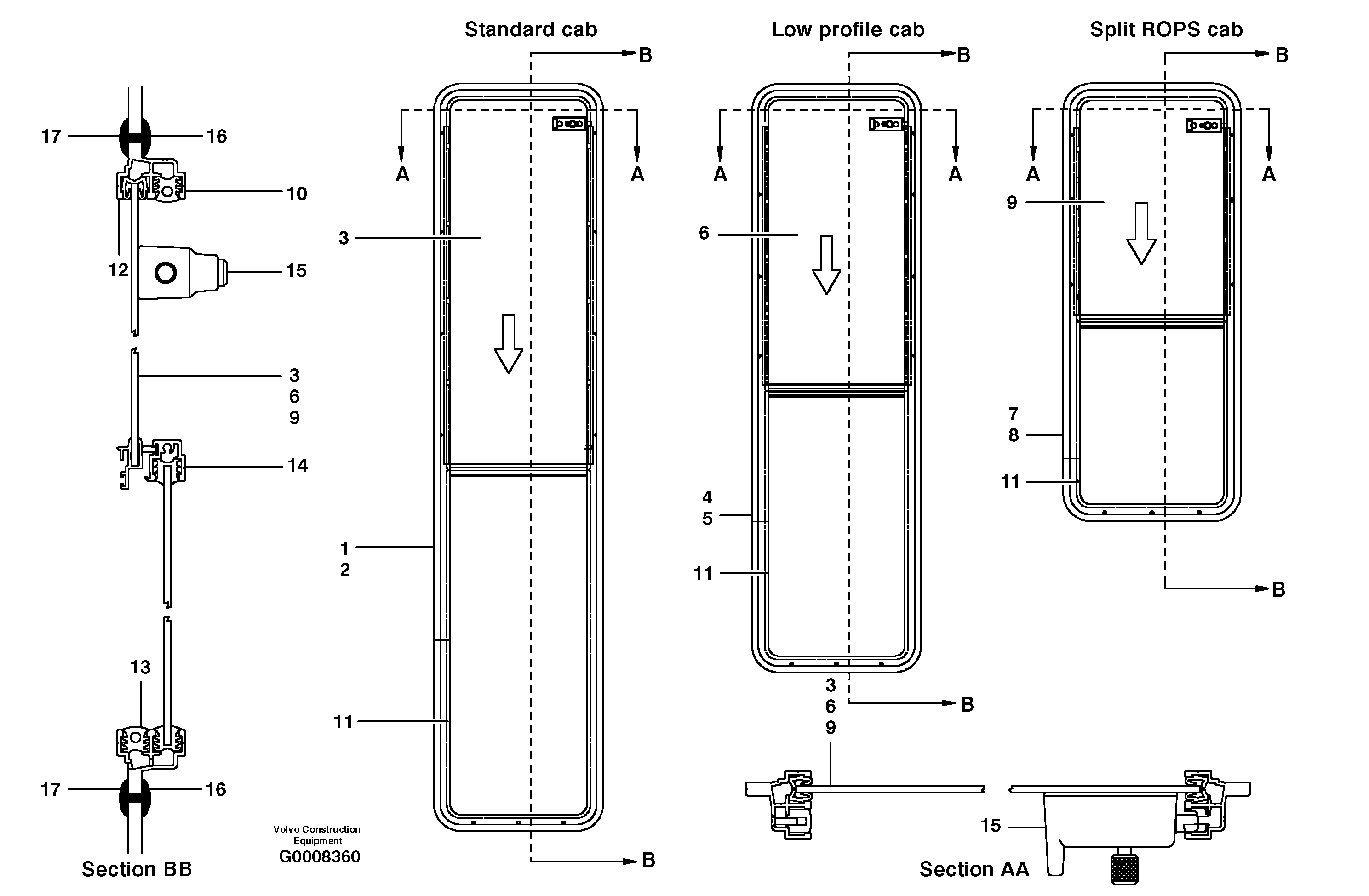 Slide slider window  S/N 35050, 35051, 35061 - — volvo parts diagram
