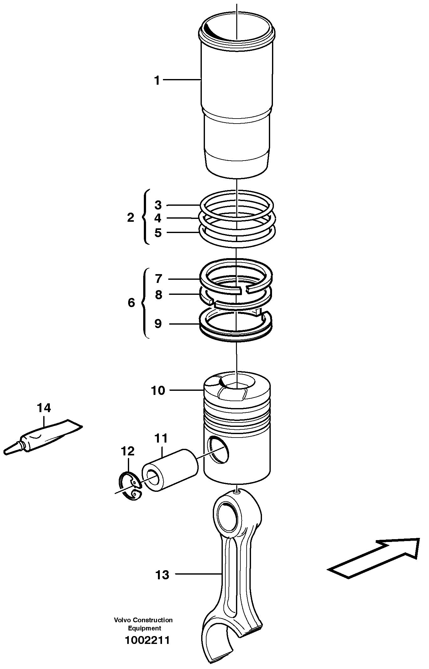 Cylinder liner and piston  G740B, G746B, G780B — volvo parts diagram