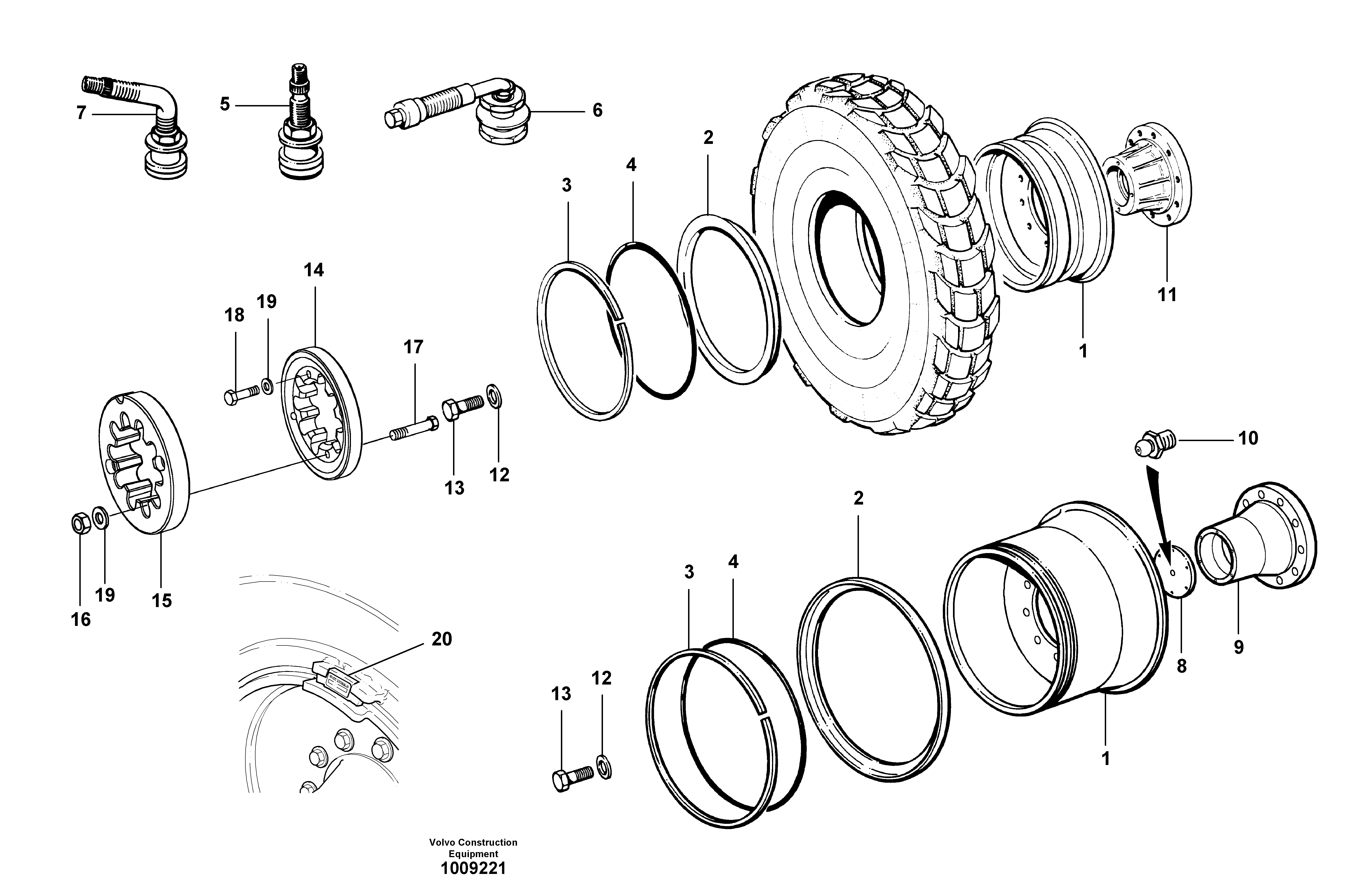 Wheels and rims  S/N 35050, 35051, 35061 - — volvo parts diagram
