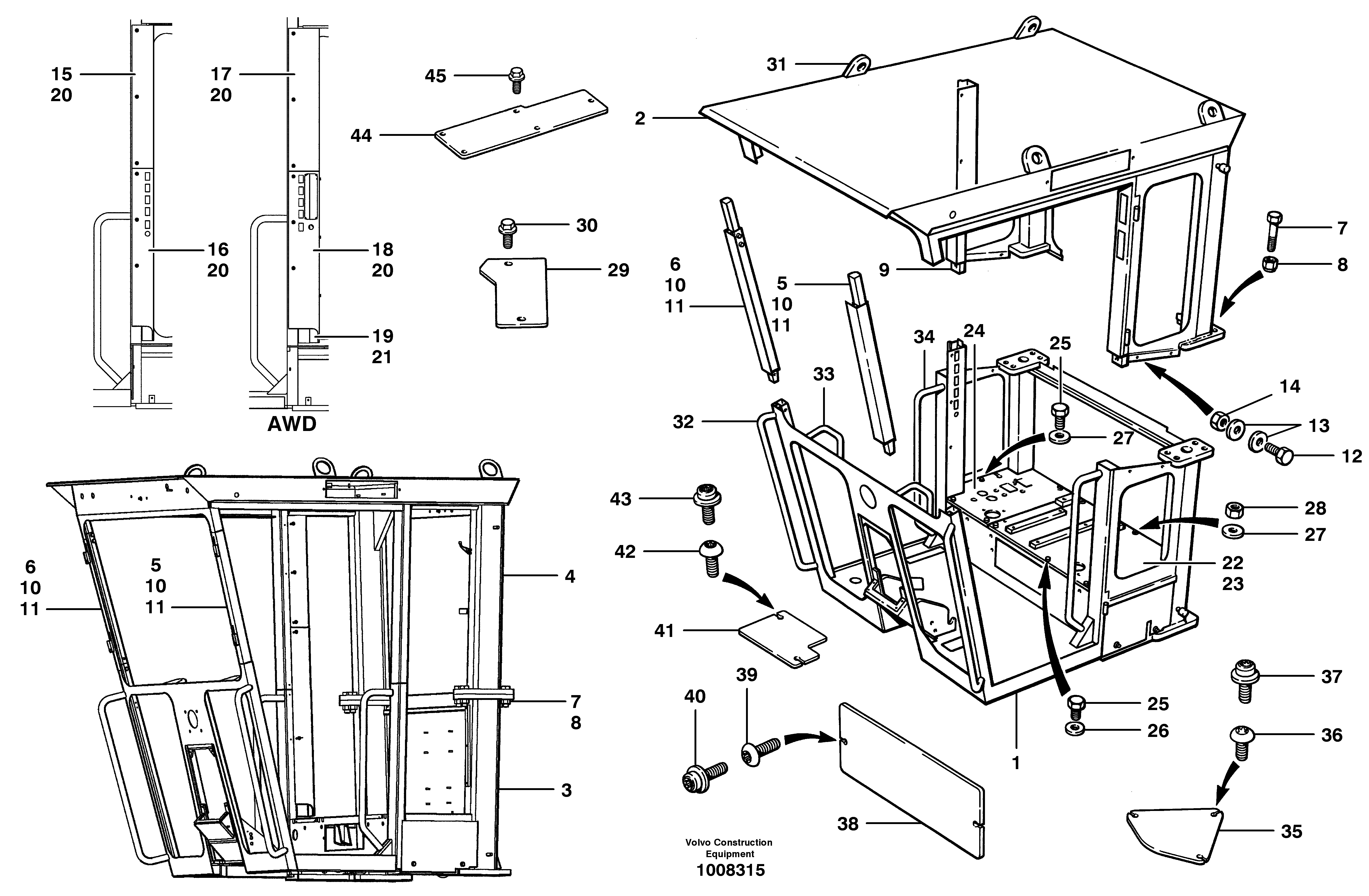 Cab - Split Rops and Split Canopy  S/N 35050, 35051, 35061 - — volvo parts diagram