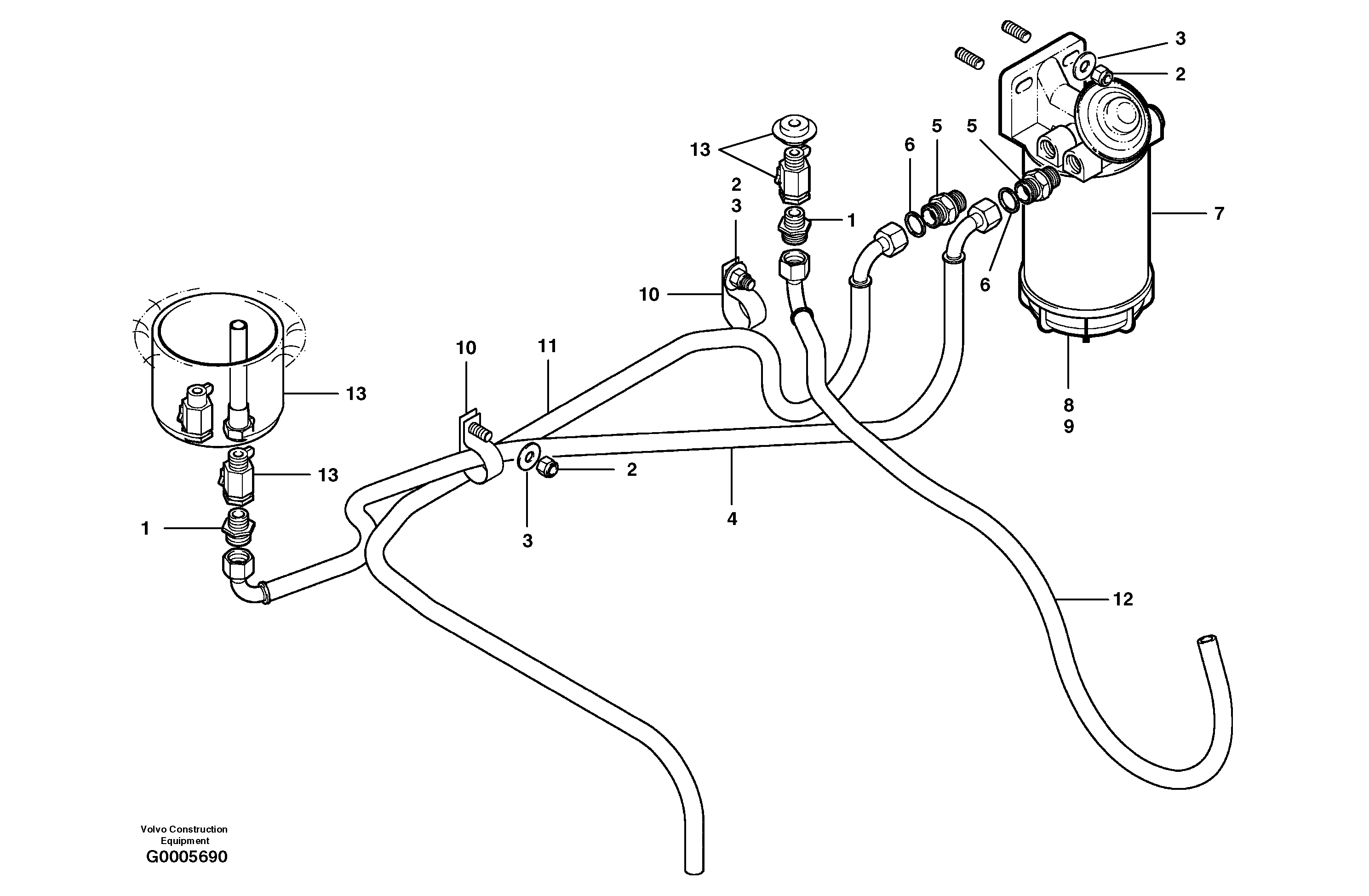 Fuel circuit - standard filter  MODEL G740B - G780B S/N 35000 - 35713 — volvo parts diagram