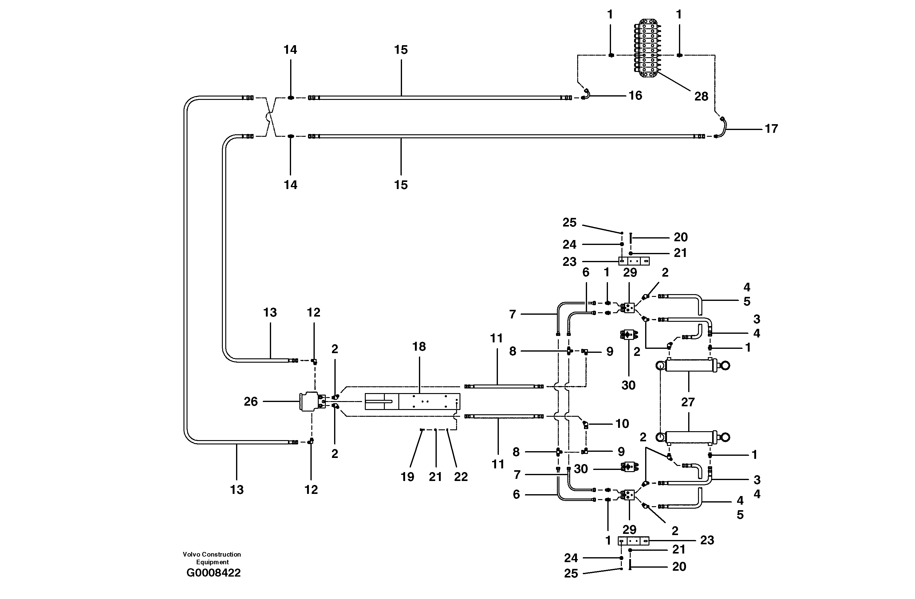 Blade tilt circuit  MODEL G720B - G780B — volvo parts diagram