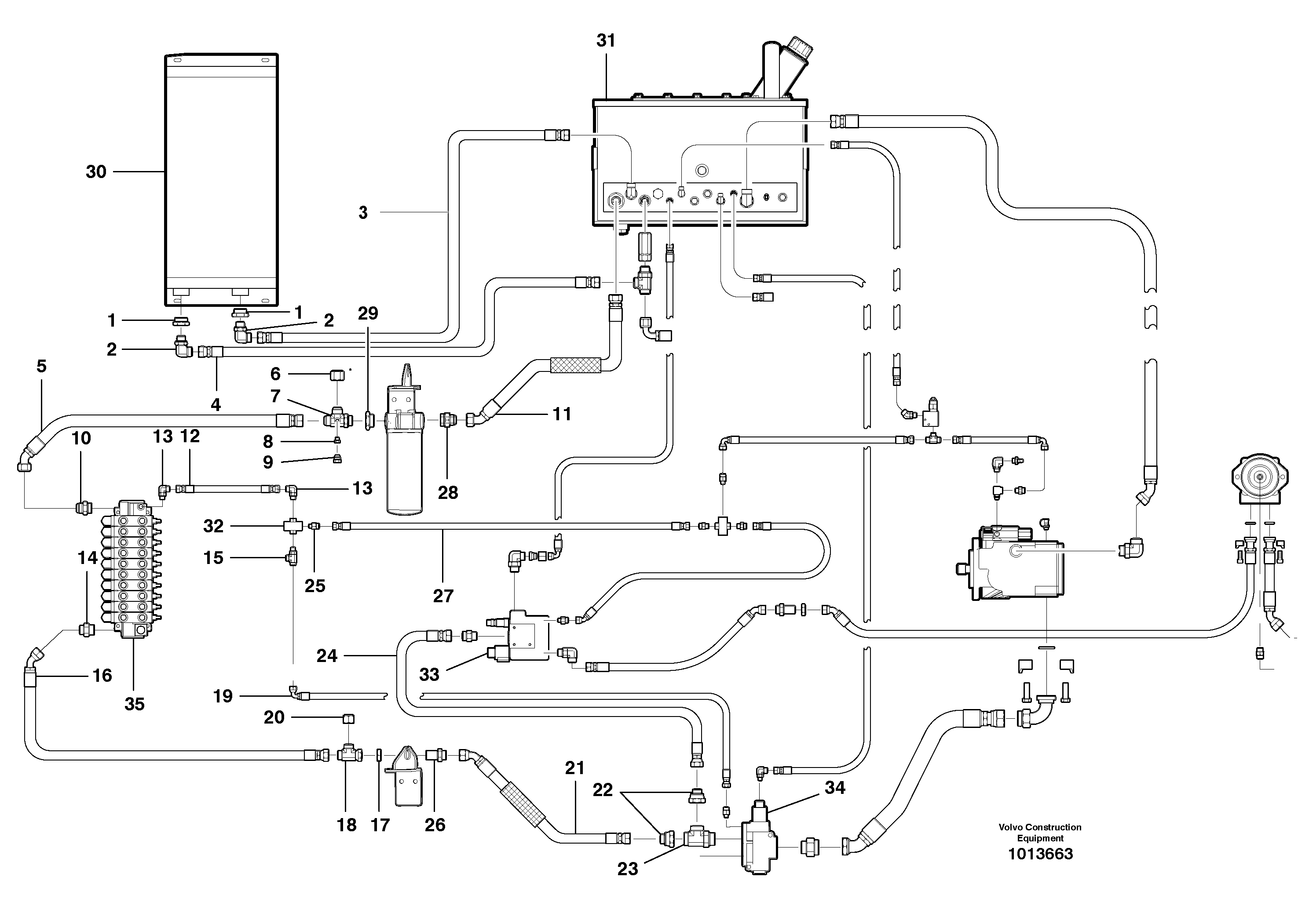 Main Hydraulic circuit - front  MODEL G710B - G740B - S/N 36078 - — volvo parts diagram