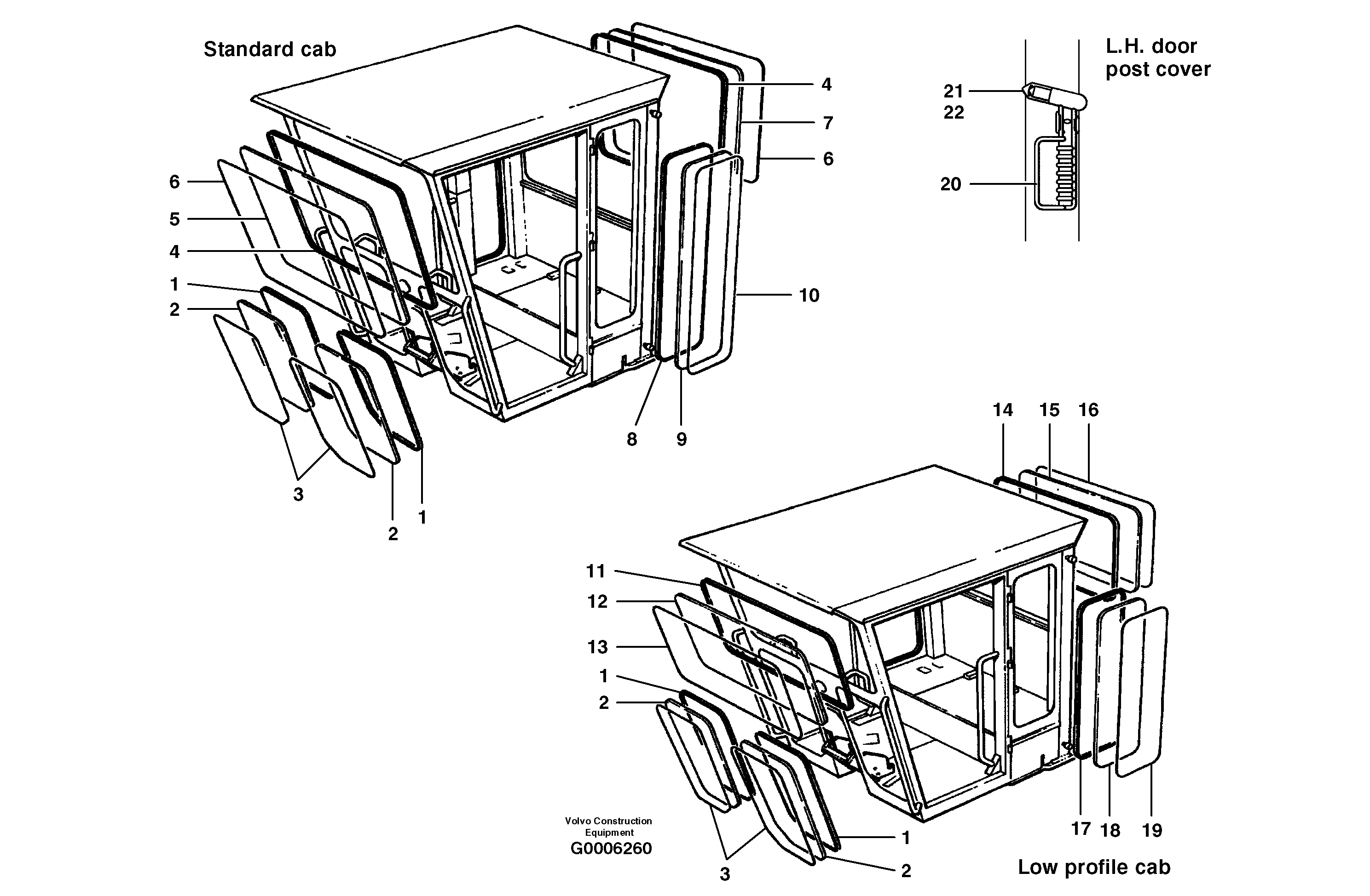 Cab Glass  S/N 35000 - 35049, 35052 - 35060 — volvo parts diagram