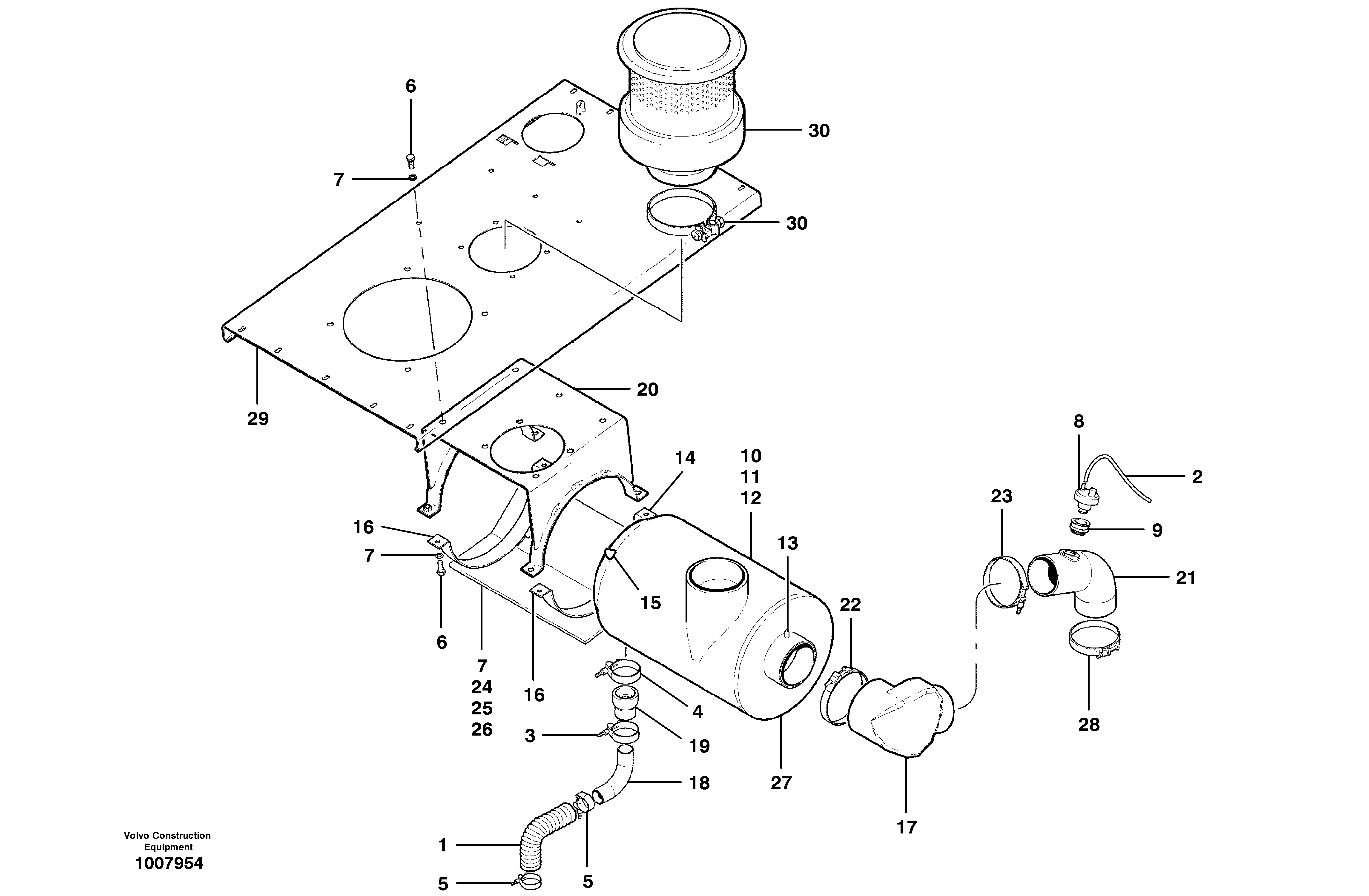 Air cleaner and inlet assembly  MODEL G710B - G730B — volvo parts diagram