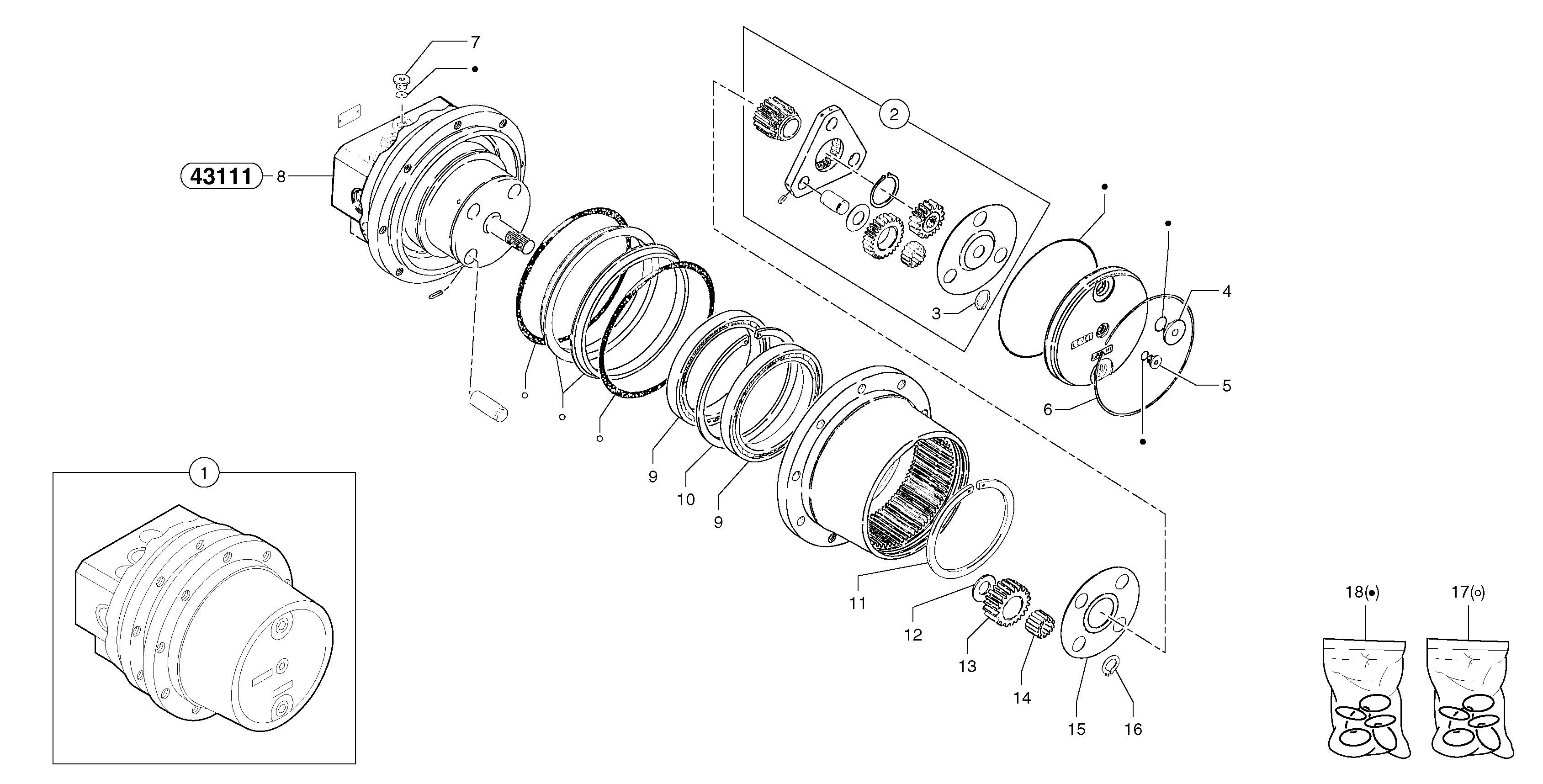 Travelling gear motor assy / without brake — volvo parts diagram