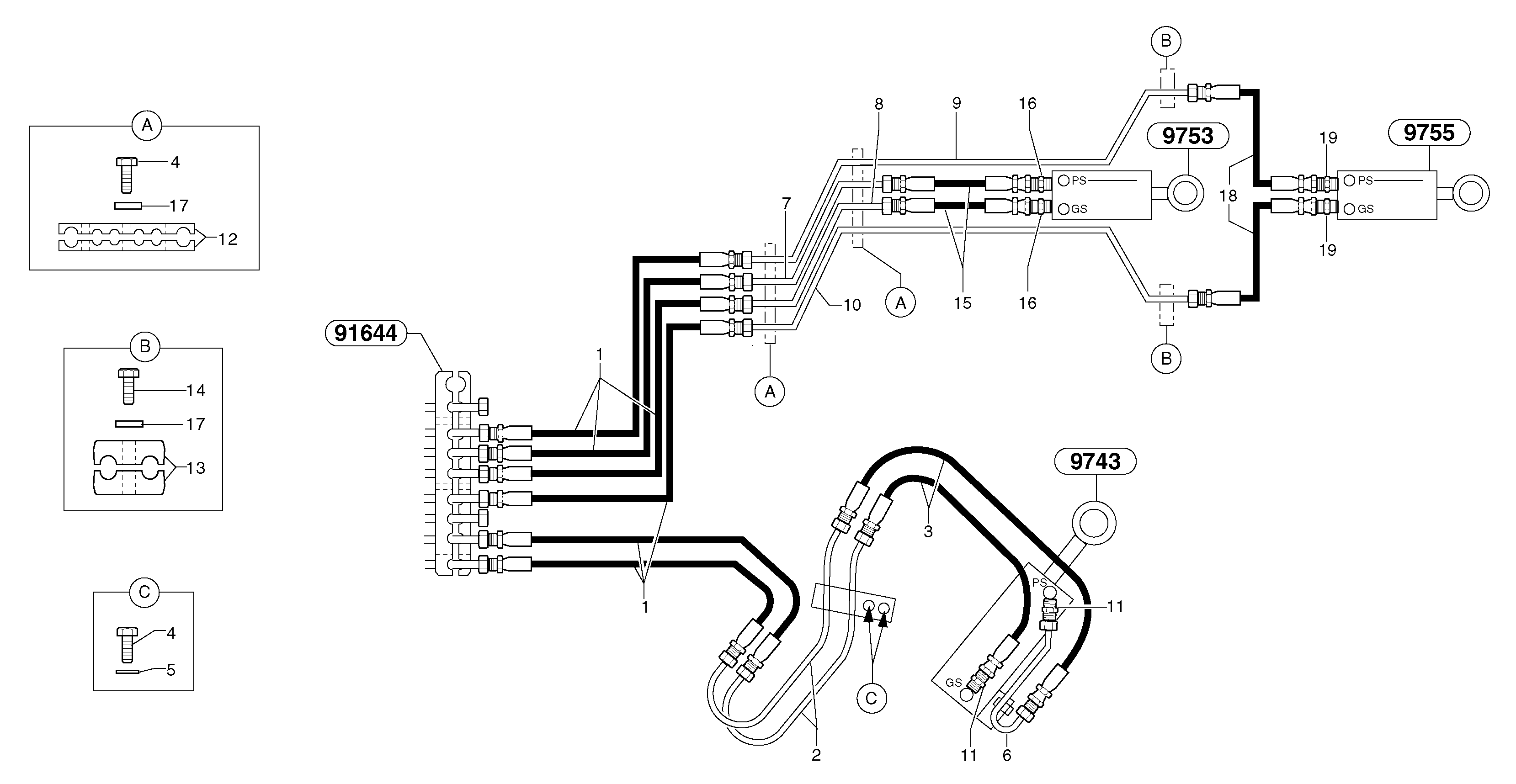 Hydr. circuit.( boom / dipper arm / bucket ) — volvo parts diagram