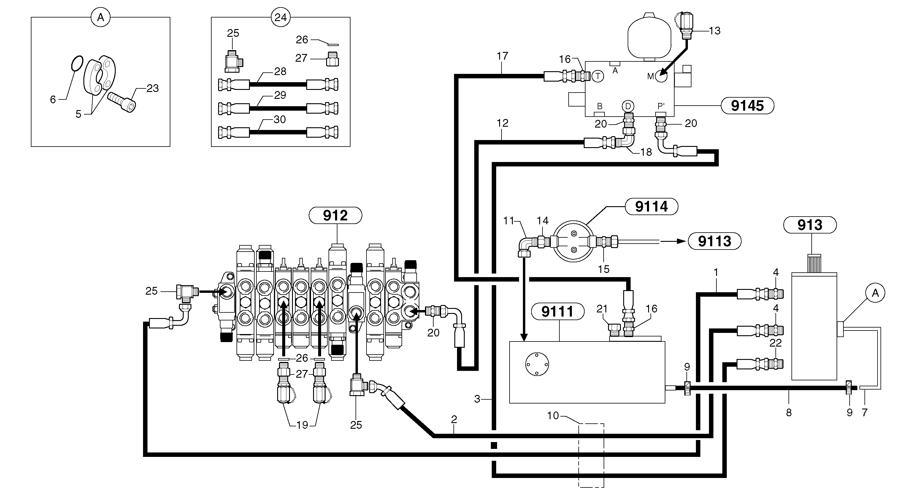 Attachments supply and return circuit — volvo parts diagram