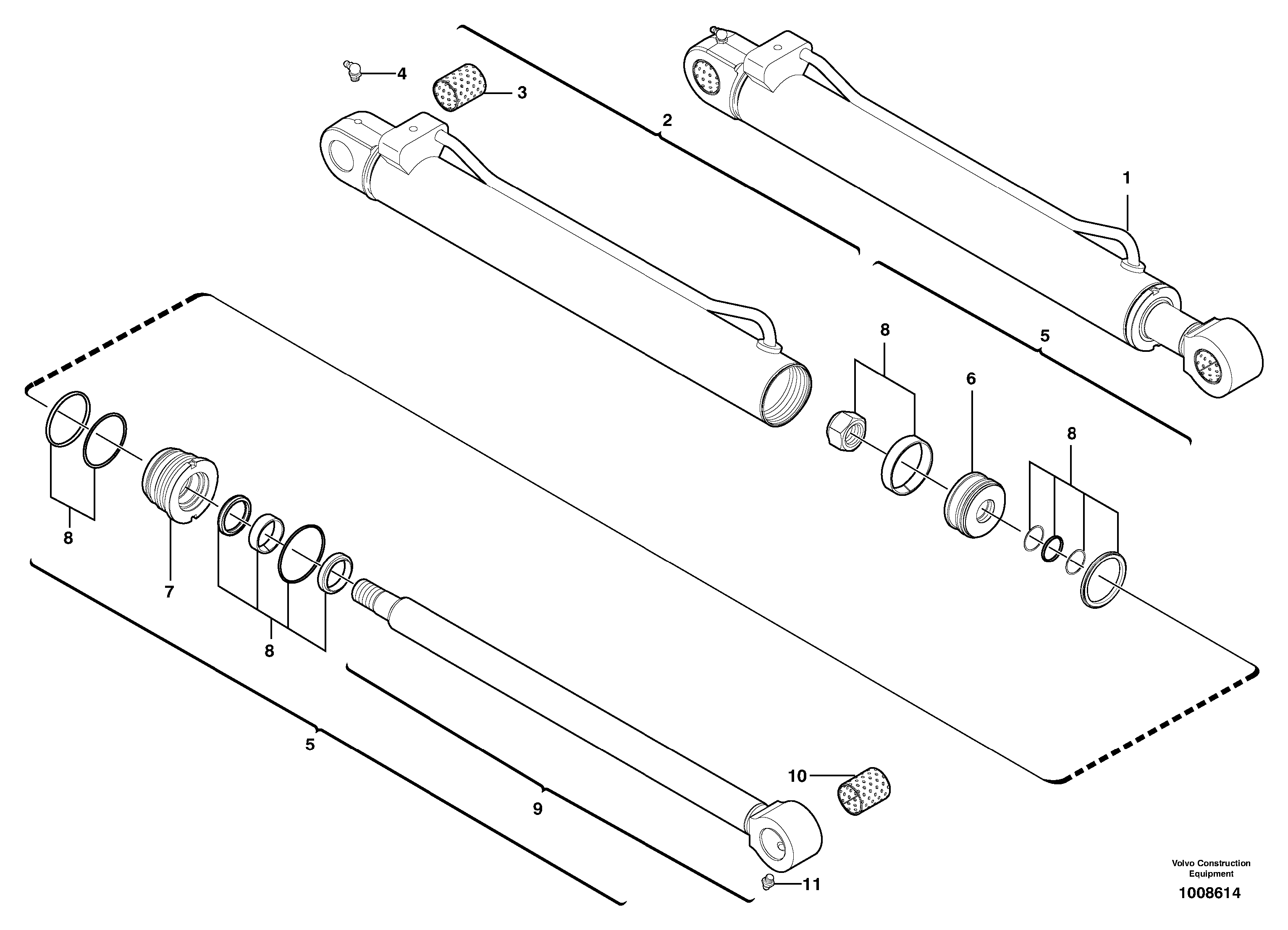 Dipper arm cylinder  S/N16274 , S/N56776 — volvo parts diagram