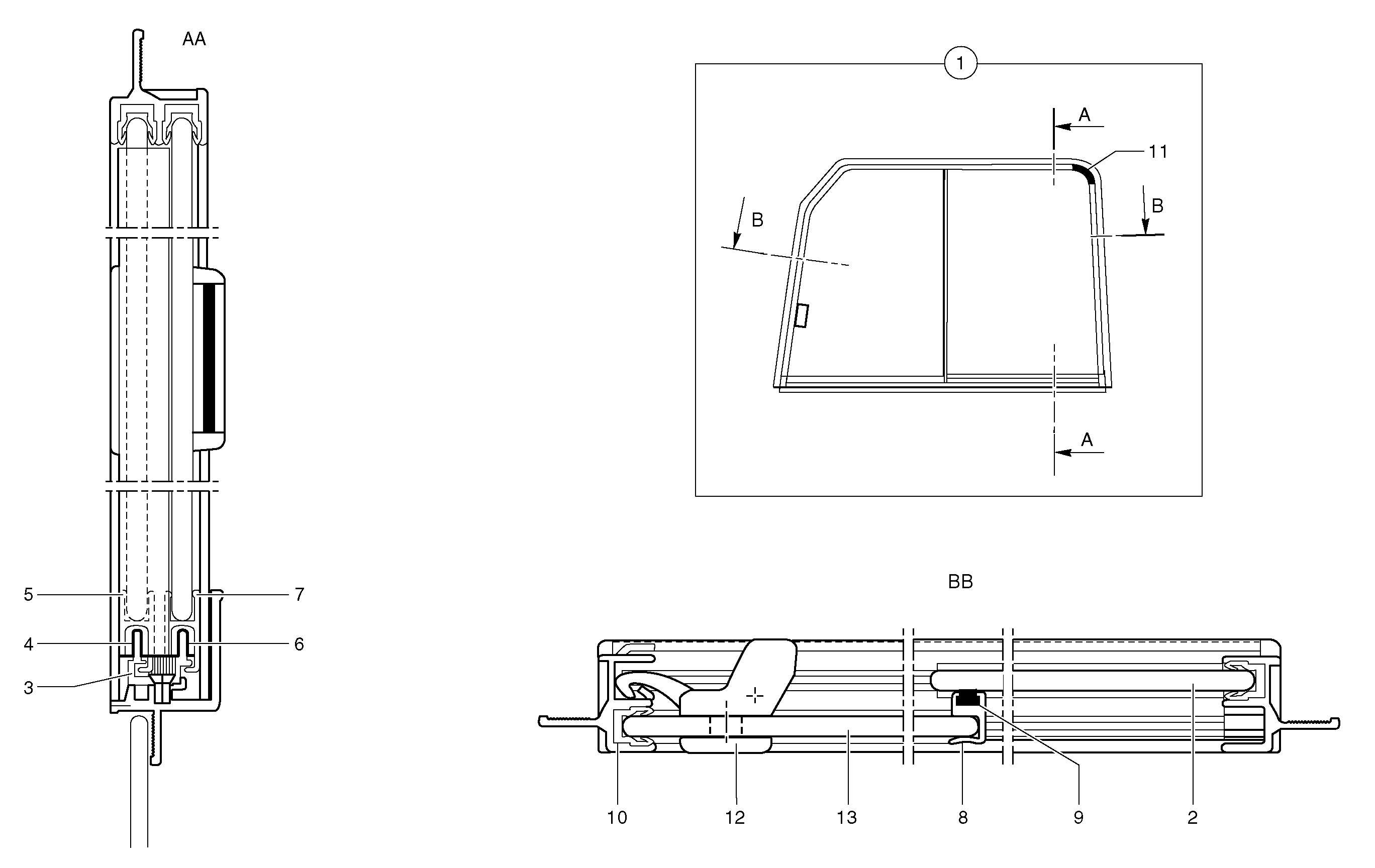 Cab : sliding window ( right )  CAB 45/96/001 - CAB 17/99/024 — volvo parts diagram