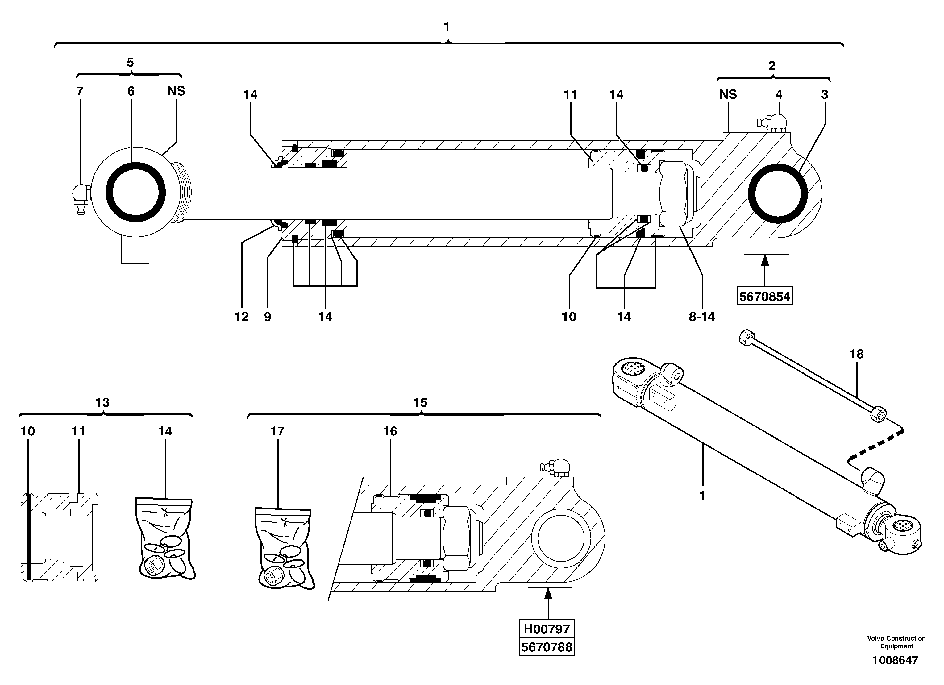 Boom cylinder  S/N16275-S/N16277 , S/N56777 — volvo parts diagram