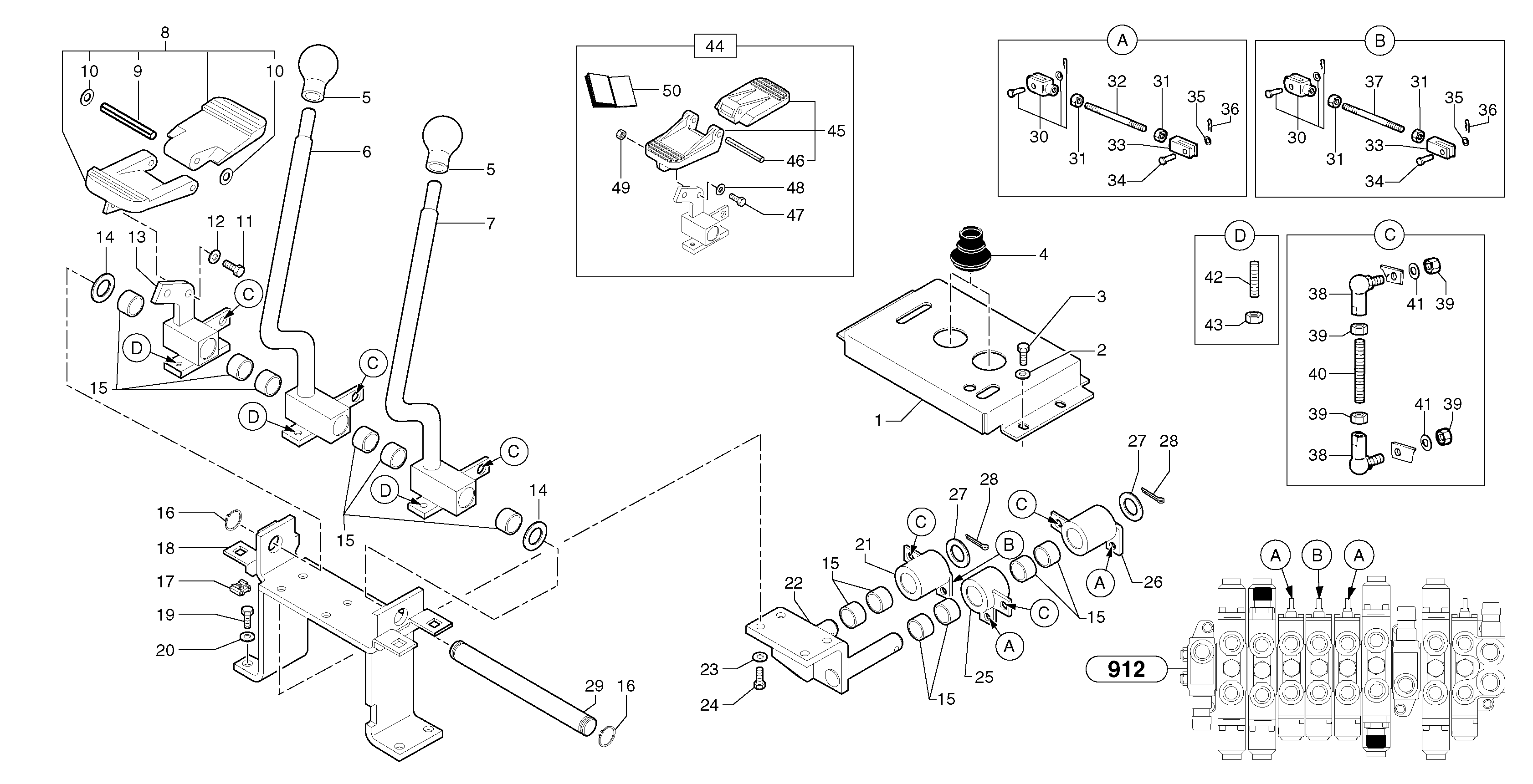 Control levers : travelling / accessories — volvo parts diagram