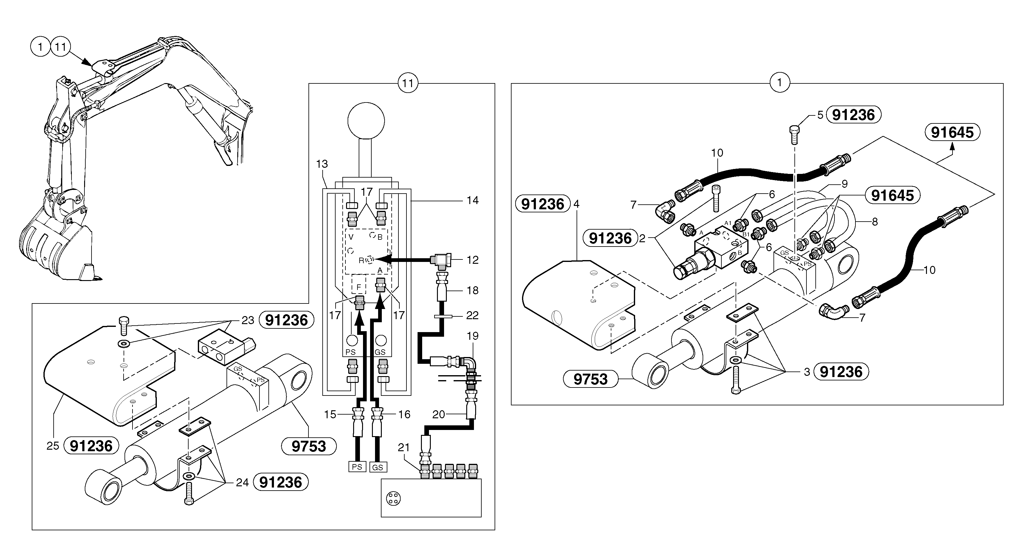 Hydraulic circuit ( safety valve / dipper arm ) — volvo parts diagram