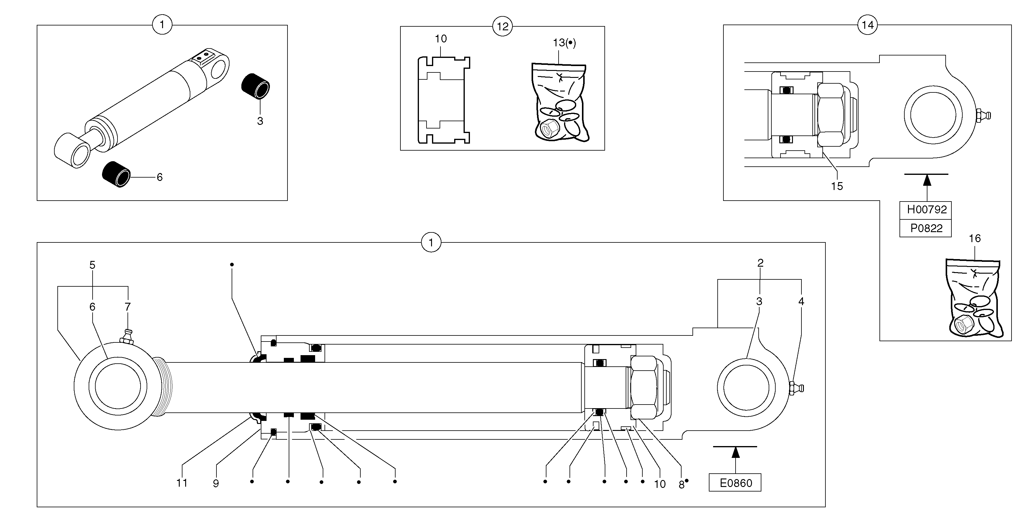 Bucket cylinder  S/N16275-S/N16277 , S/N56777 — volvo parts diagram