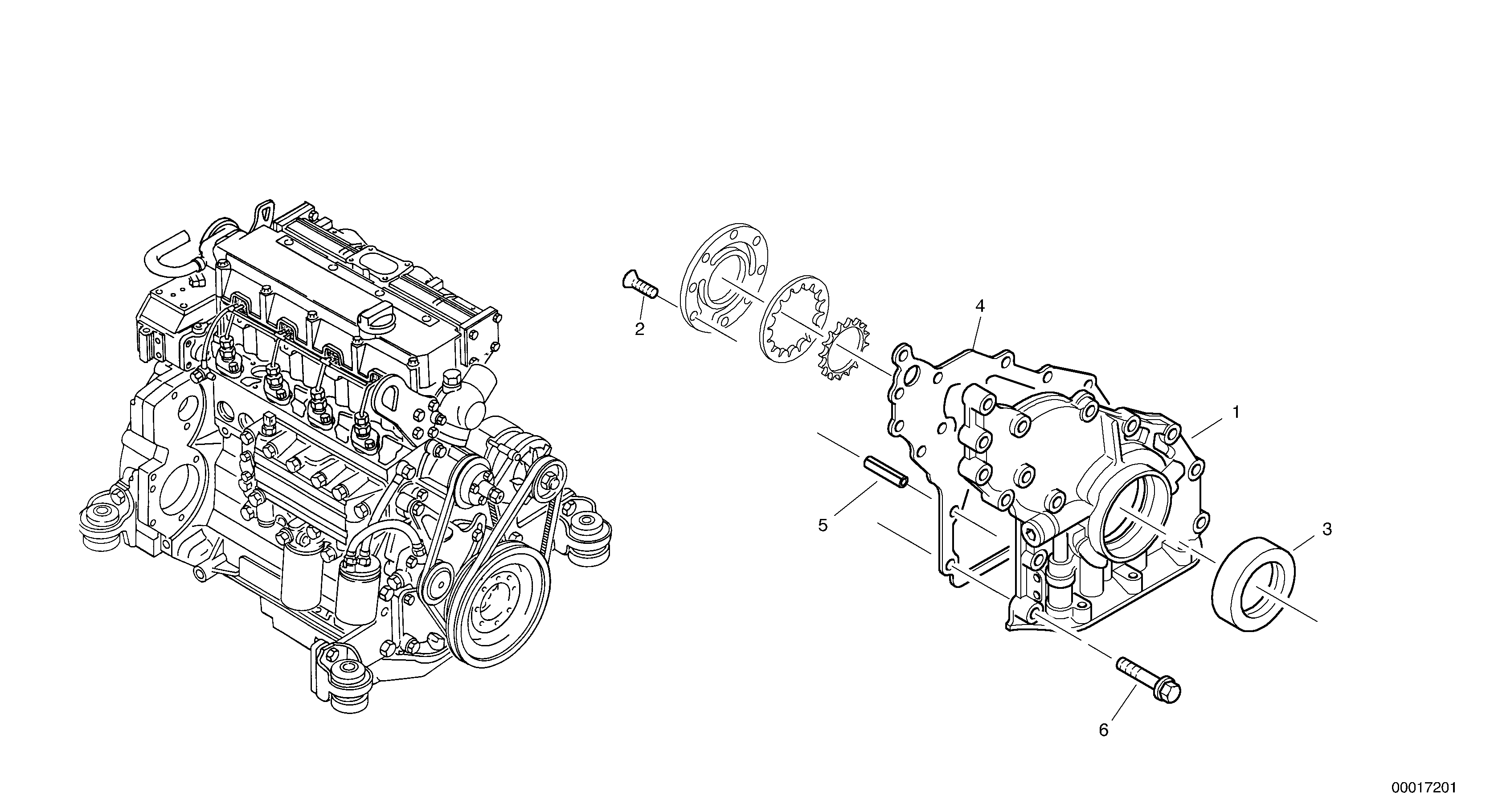 Timing gear casing (front cover with oil pump) — volvo parts diagram