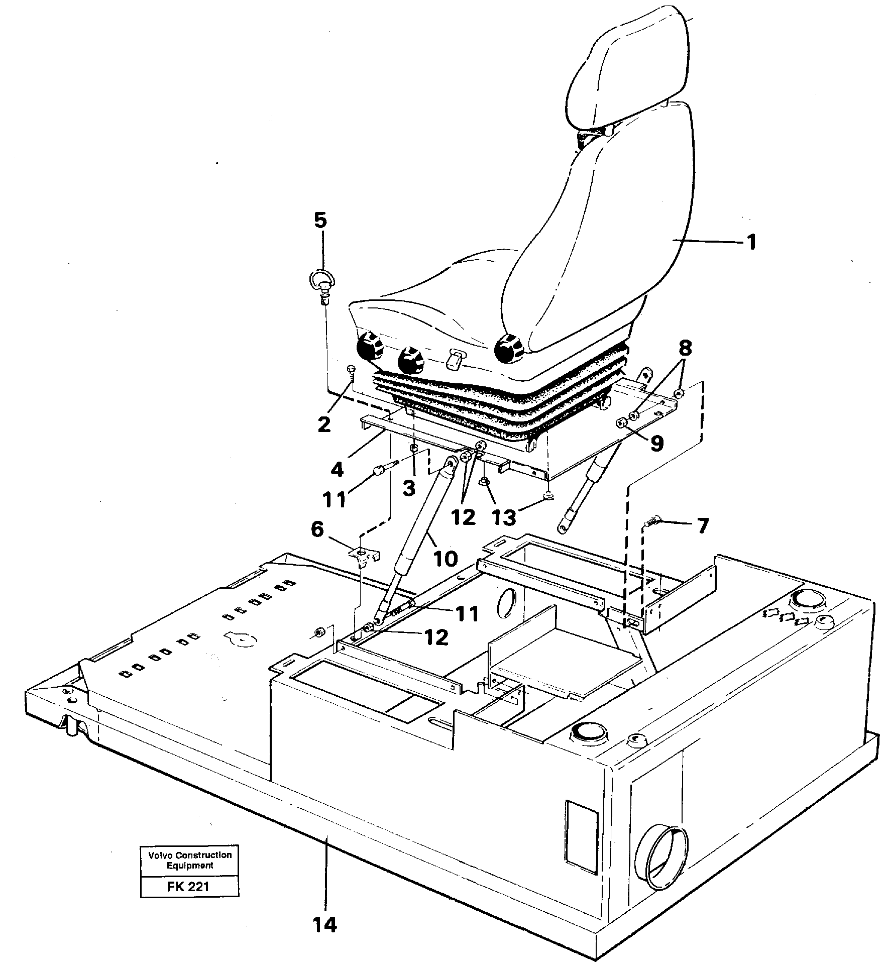 Operator seat with fitting parts  SER NO -2652 — volvo parts diagram