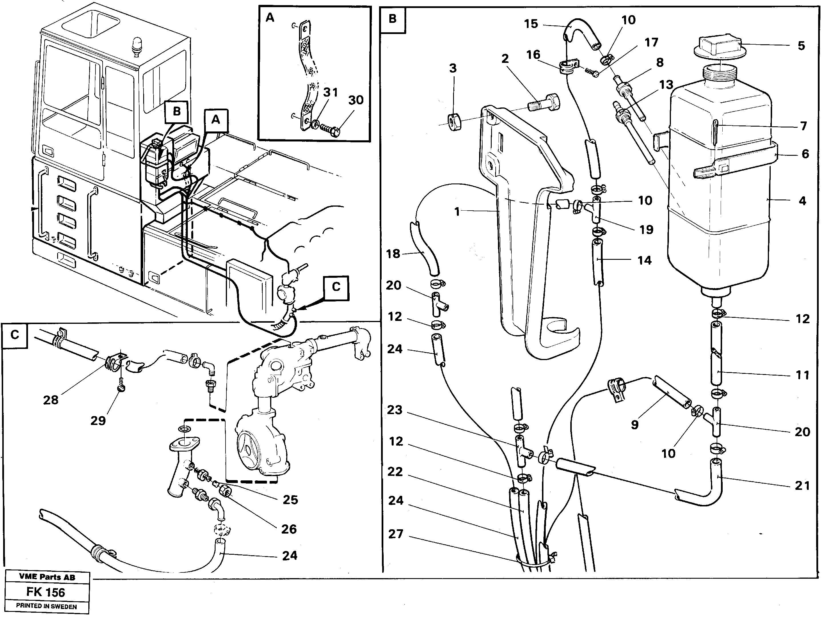Expansion tank, cab elevation 1220 mm  14258010 — volvo parts diagram