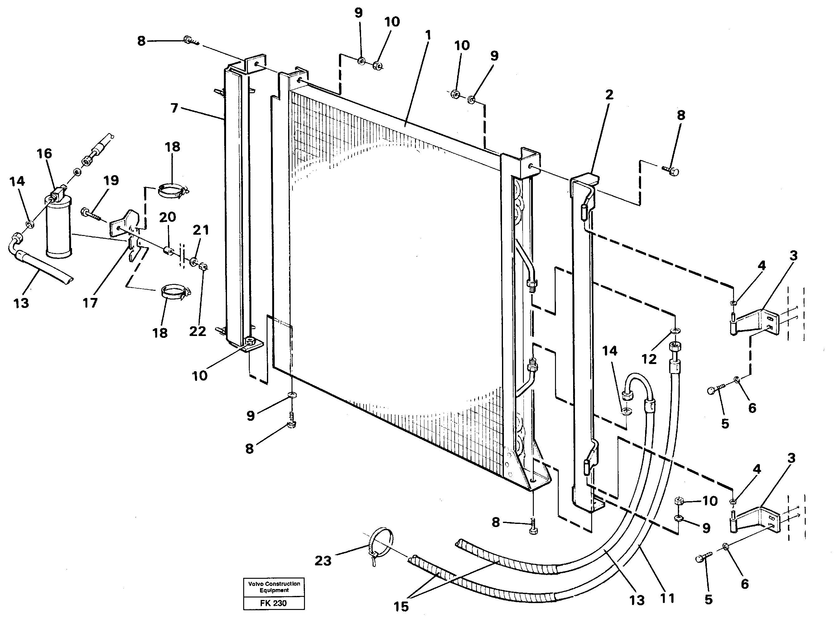 Condensor with fitting parts. Cooling agent R12,r134a  14256843 14259988 — volvo parts diagram