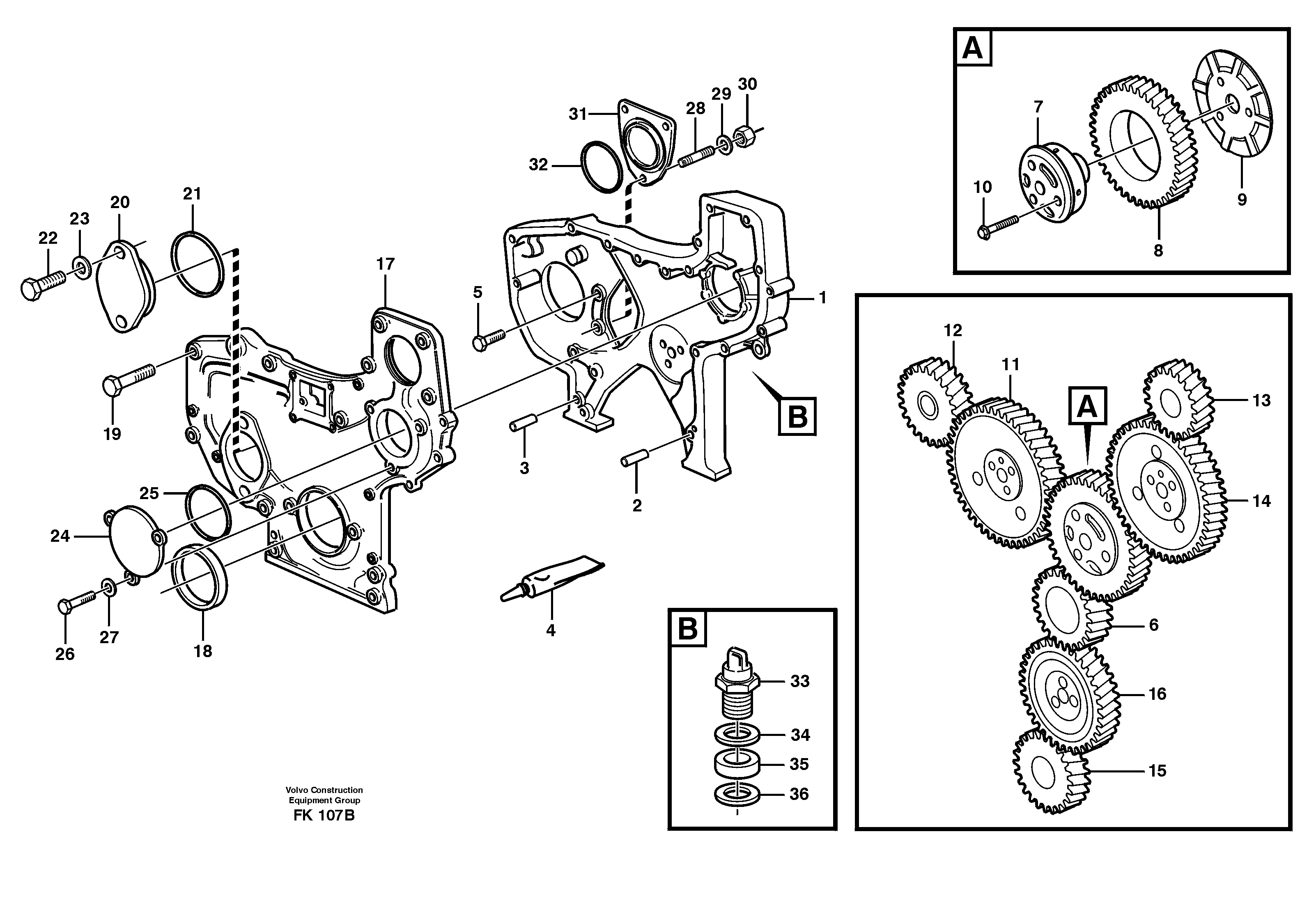 Timing gear casing — volvo parts diagram