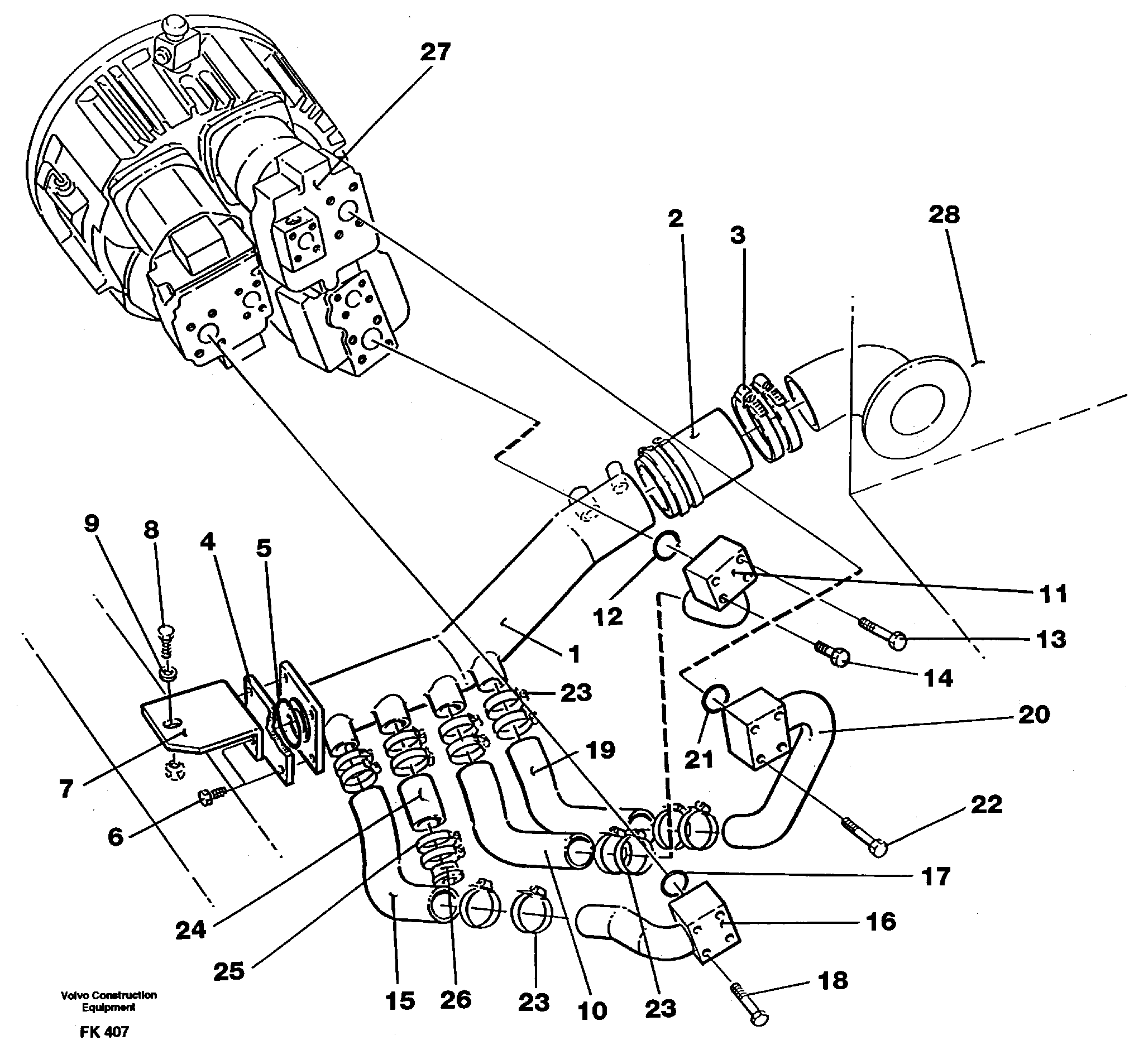 Hydraulic system suction lines — volvo parts diagram