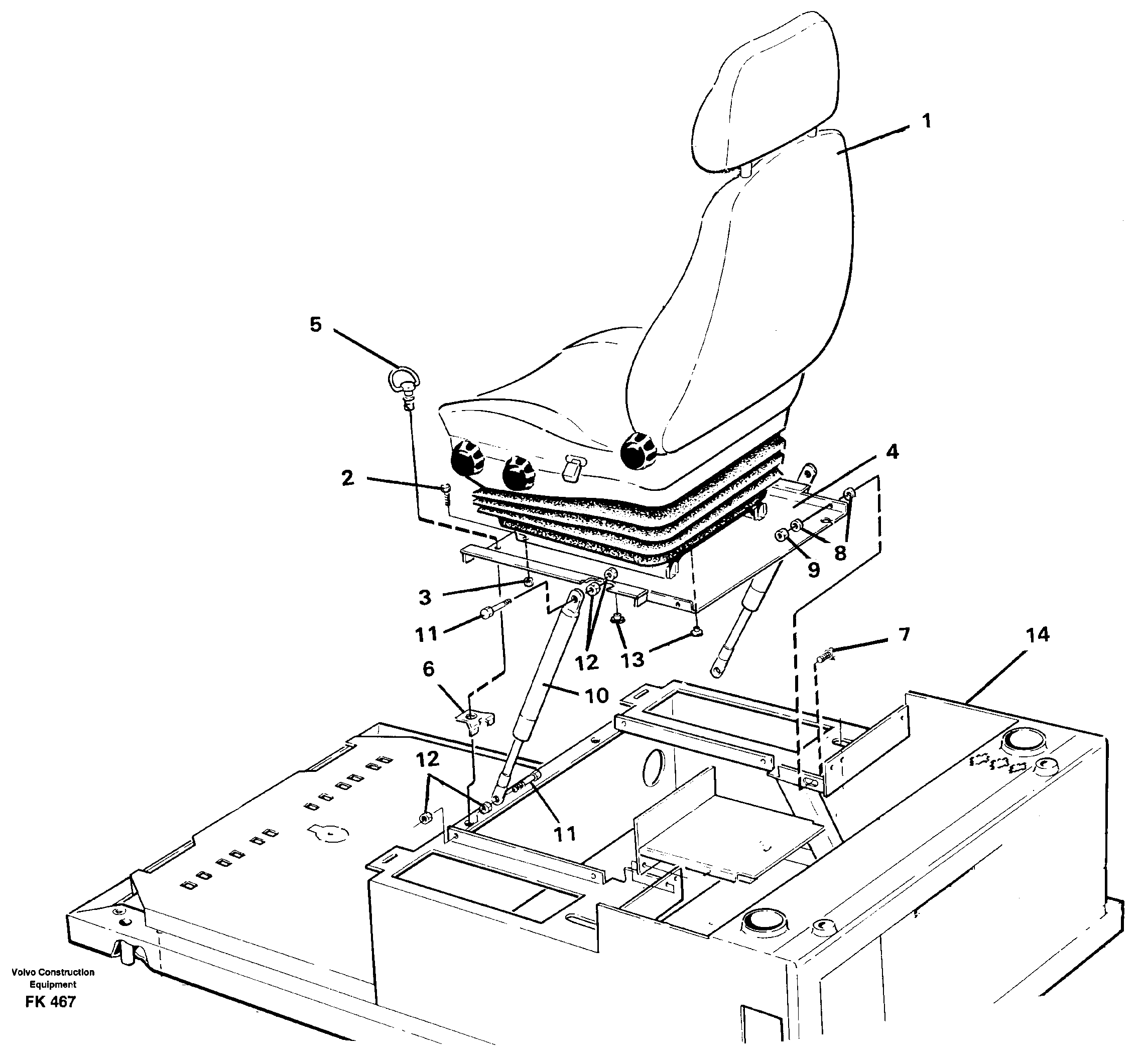 Operator seat with fitting parts  SER NO 2653- — volvo parts diagram