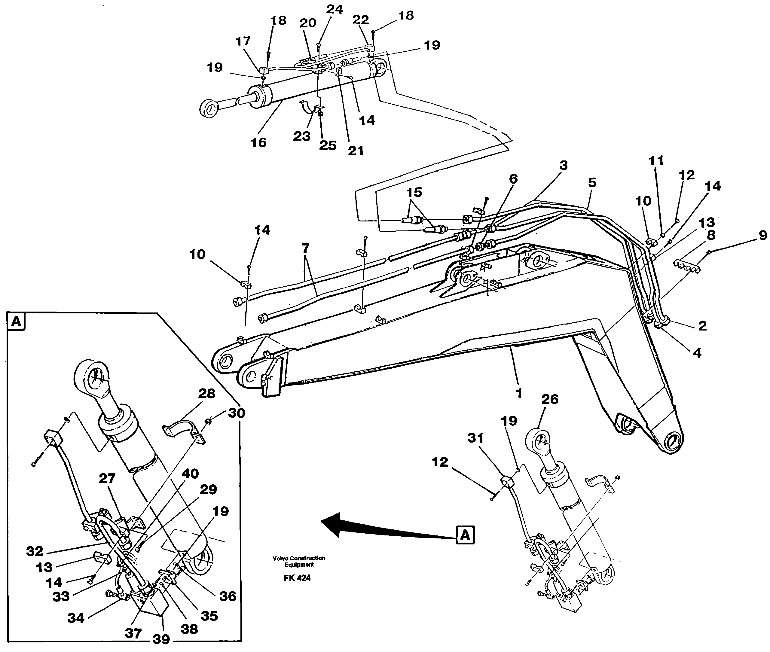 Hydraulic system, boom 4.65 m  14252242 — volvo parts diagram