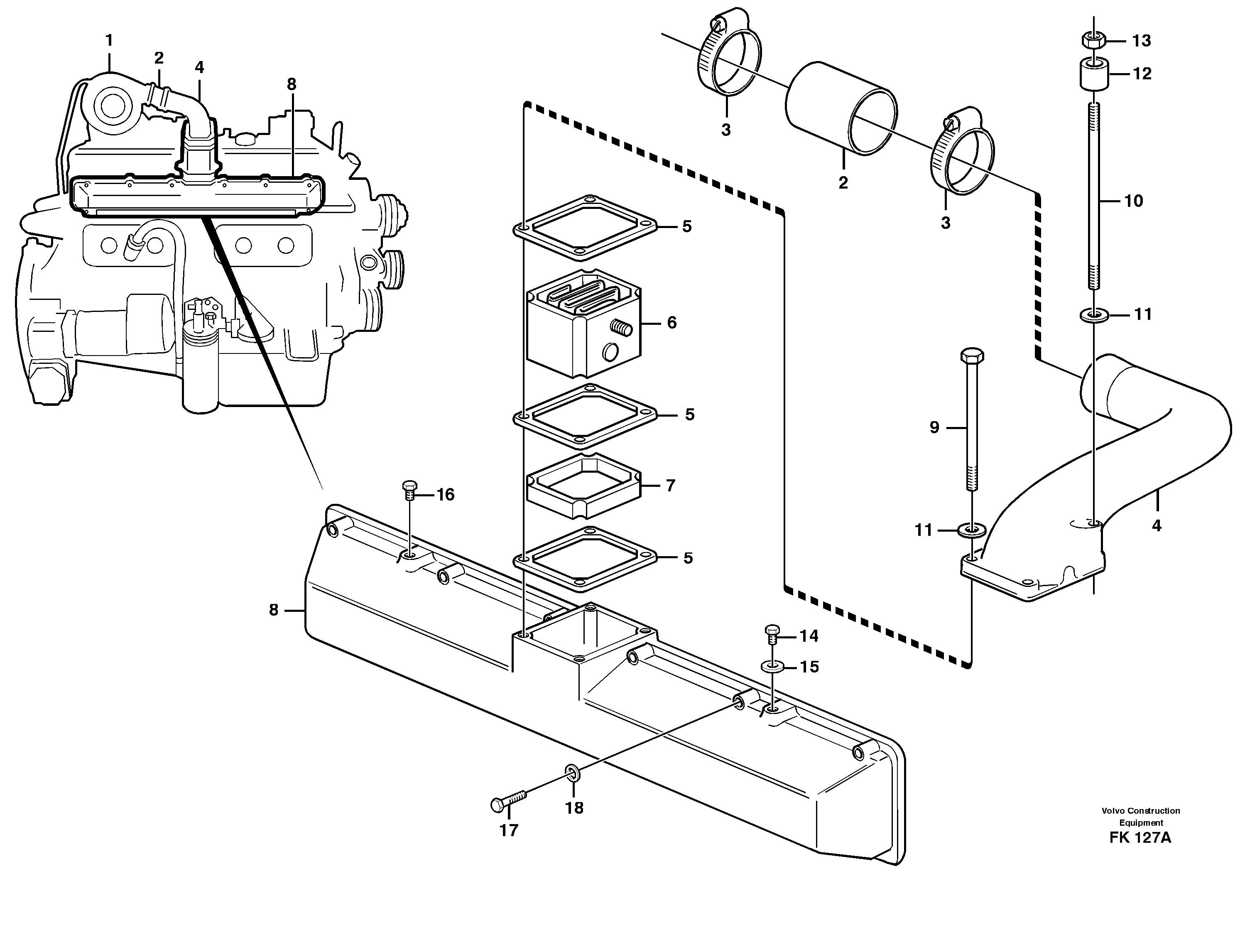 Induction manifold with fitting parts  TD 61 GE — volvo parts diagram