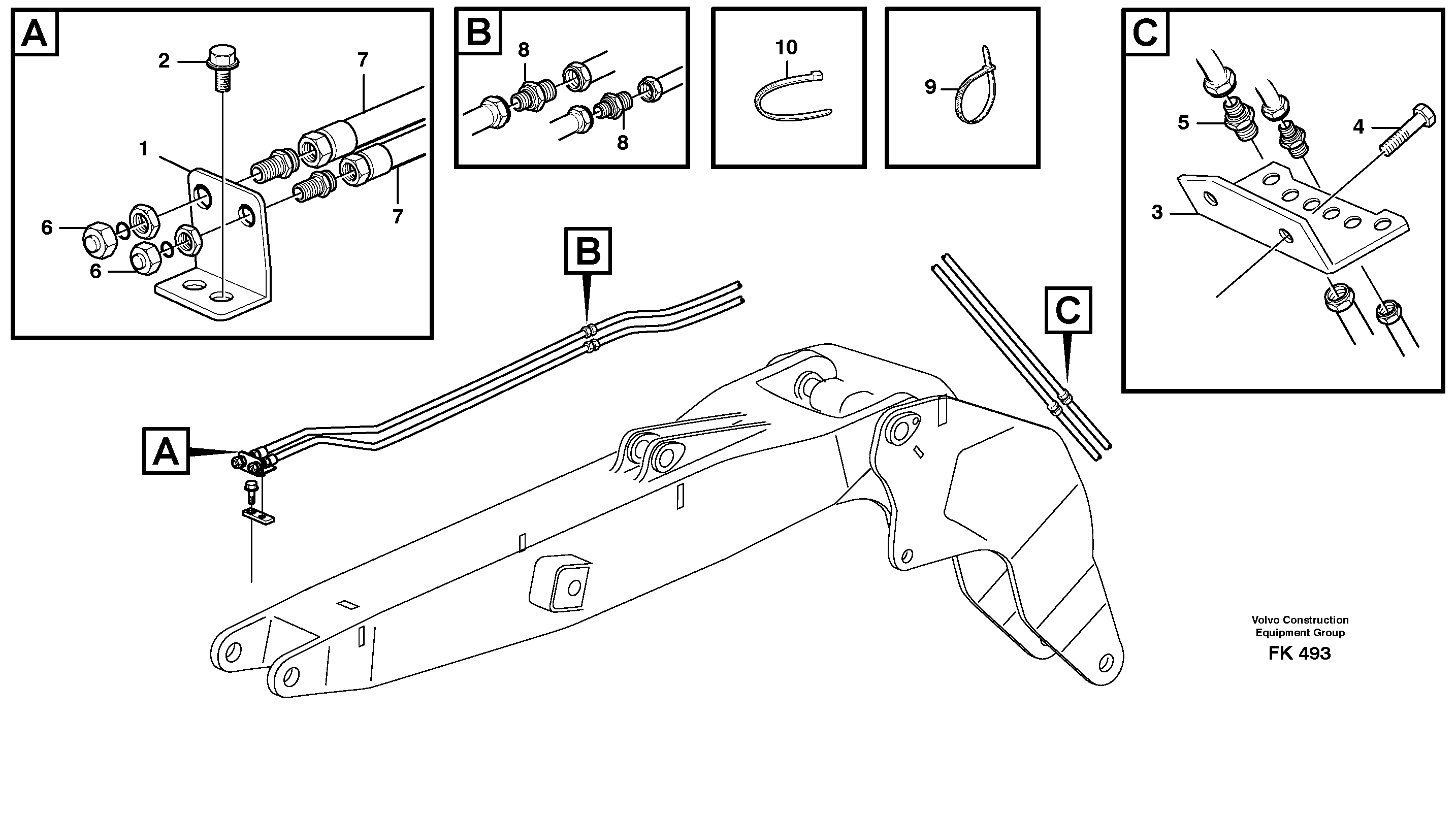 Grab equipm./adj. boom incl. switch valve 5.1 m  14260118 — volvo parts diagram