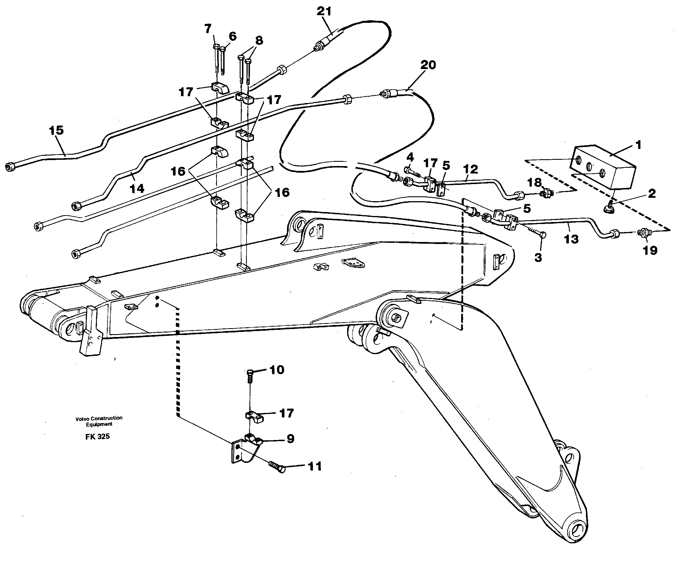 Hammer/shears hydraulics on adjustable boom.  14254500 — volvo parts diagram