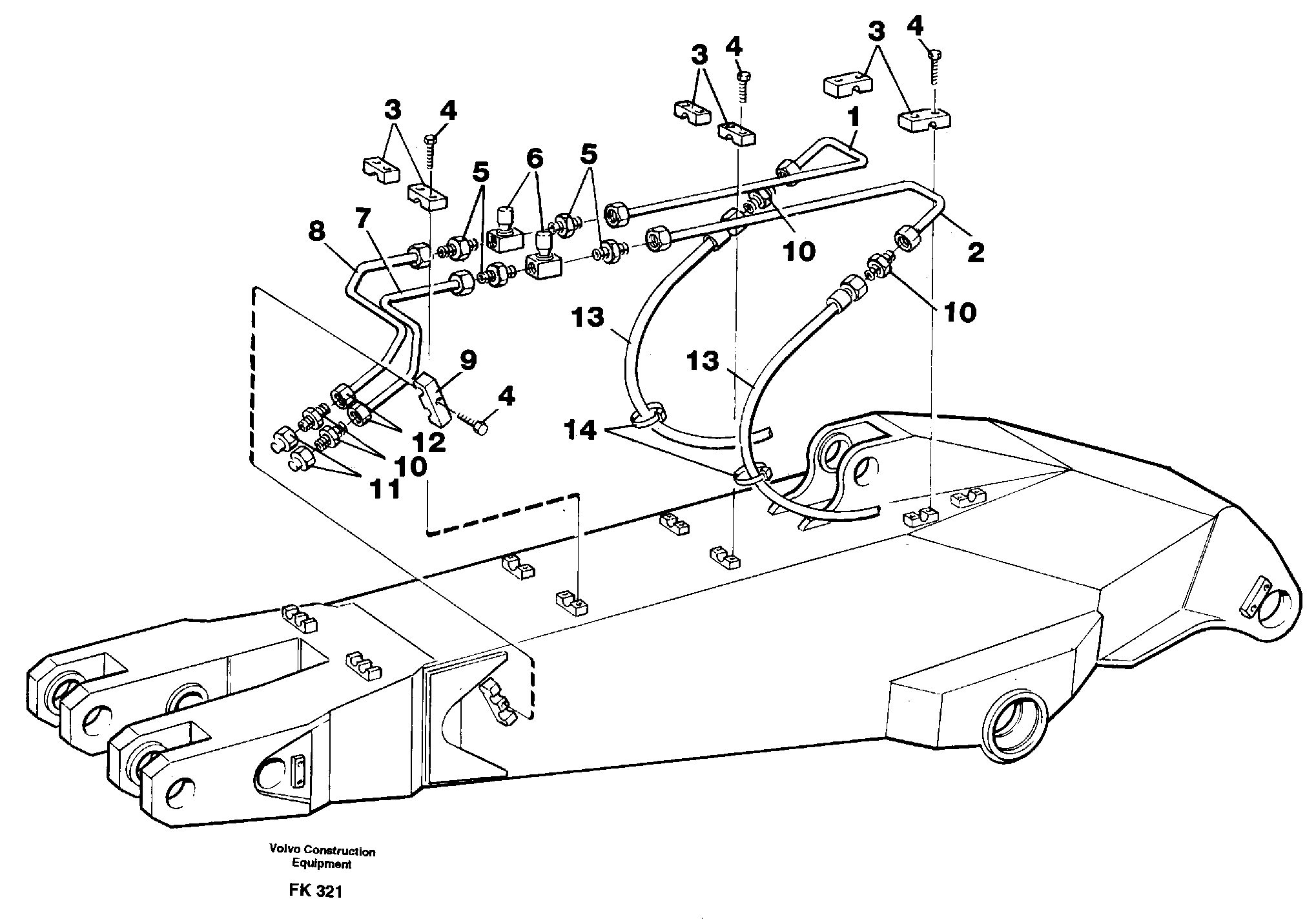 Slope bucket equipment ondipper 2.0 m, 2.4 m, 2,8 m. On left side.  14256014,14256016,14256018 — volvo parts diagram