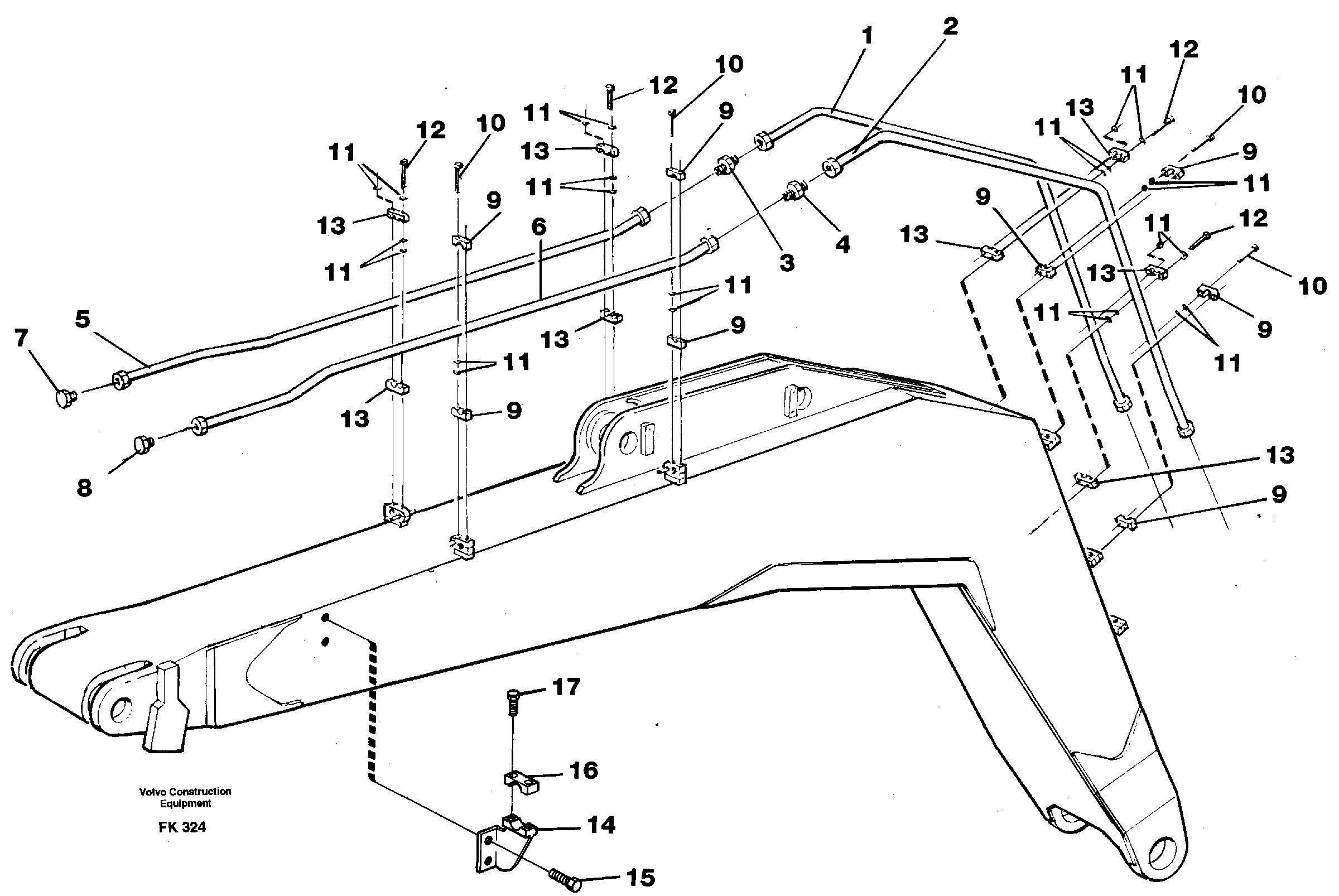 Hammer hydraulics on monoboom, 4,65 m and 5,20 m  14252505,14256386 — volvo parts diagram